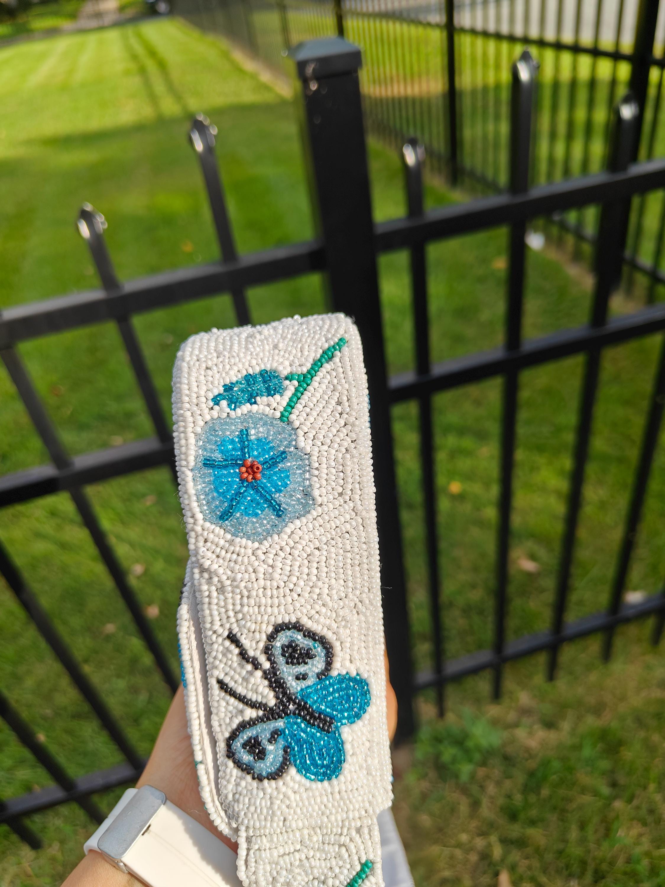 Blue Bird Beaded Shoulder Bag | Floral Statement Purse view 3