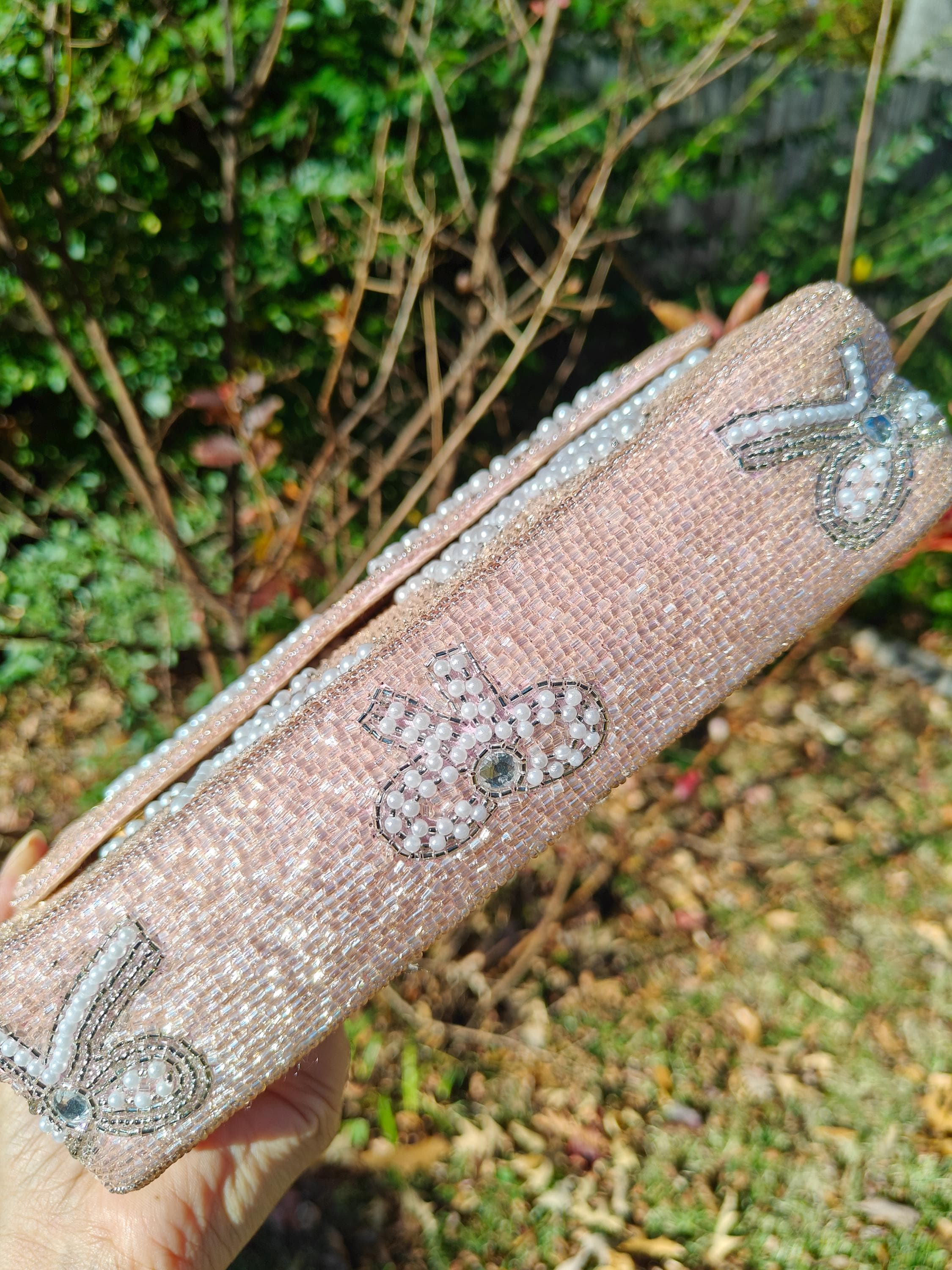 Pink Pearl Bow Bag | Bridal Party Evening Purse view 4