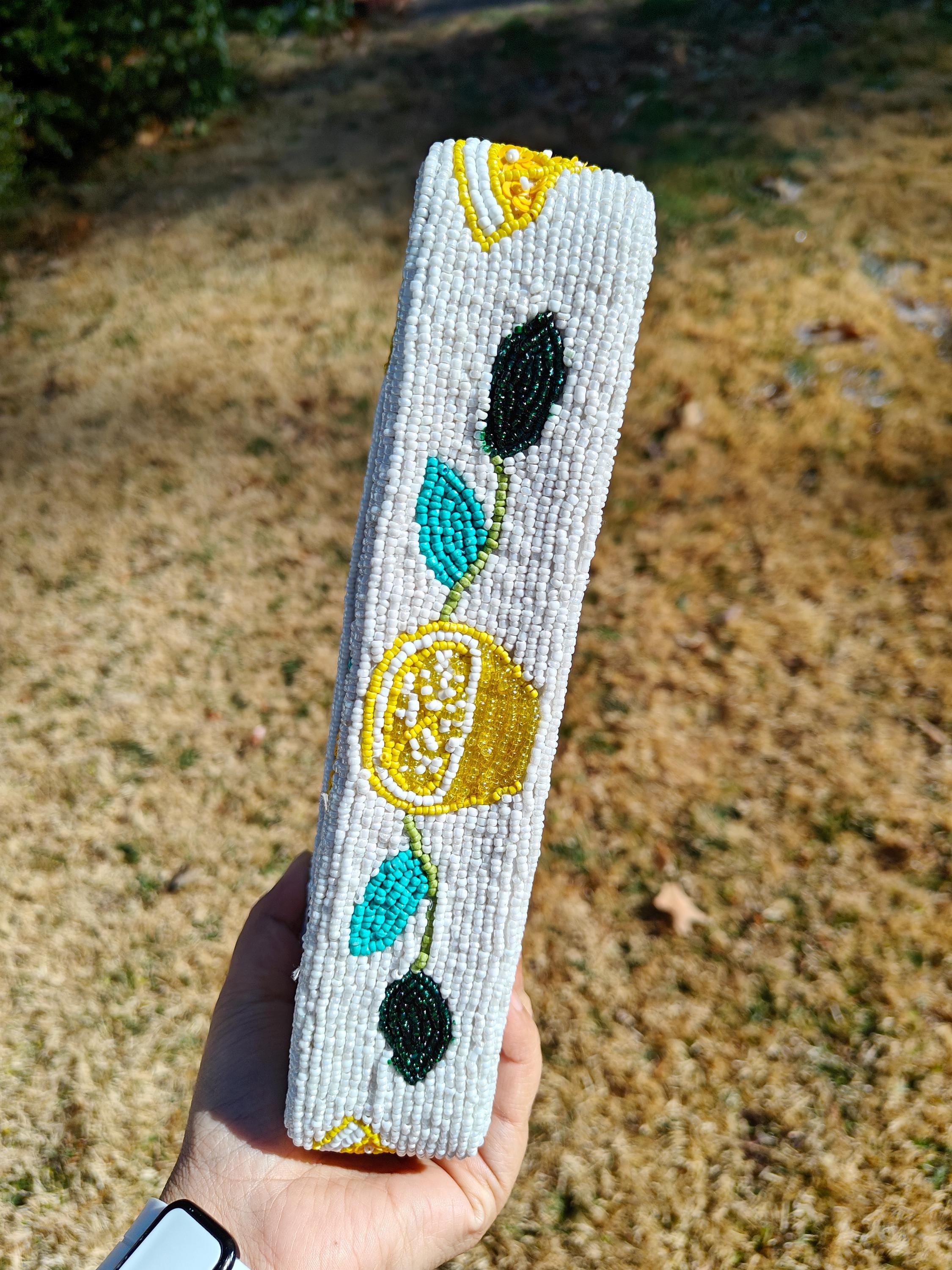 Beaded Lemon Shoulder Bag | White Citrus Fruit Purse | Tropical Resort Wedding Clutch view 4