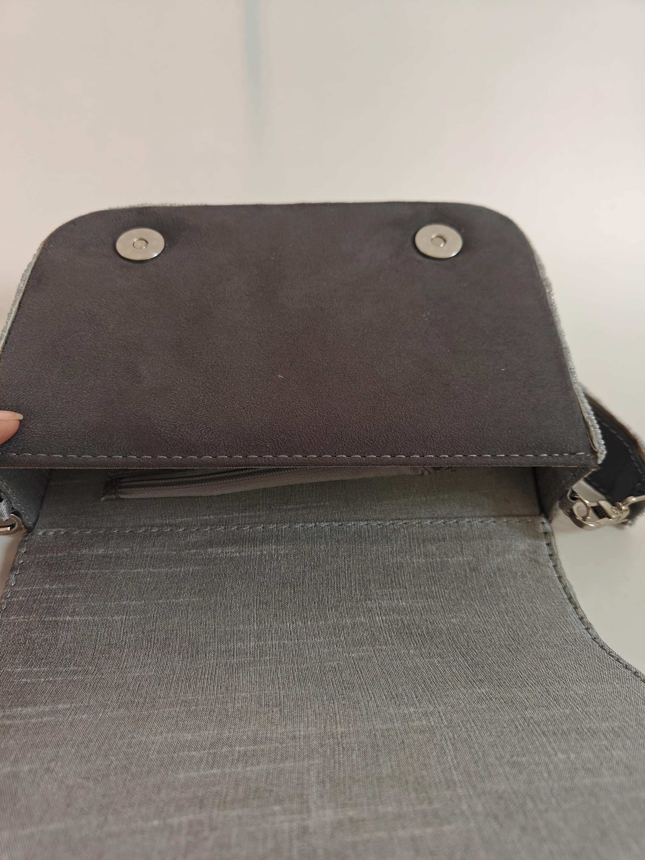 Silver Fringe Beaded Clutch, Gray Sequin Wedding Bridal Purse view 7
