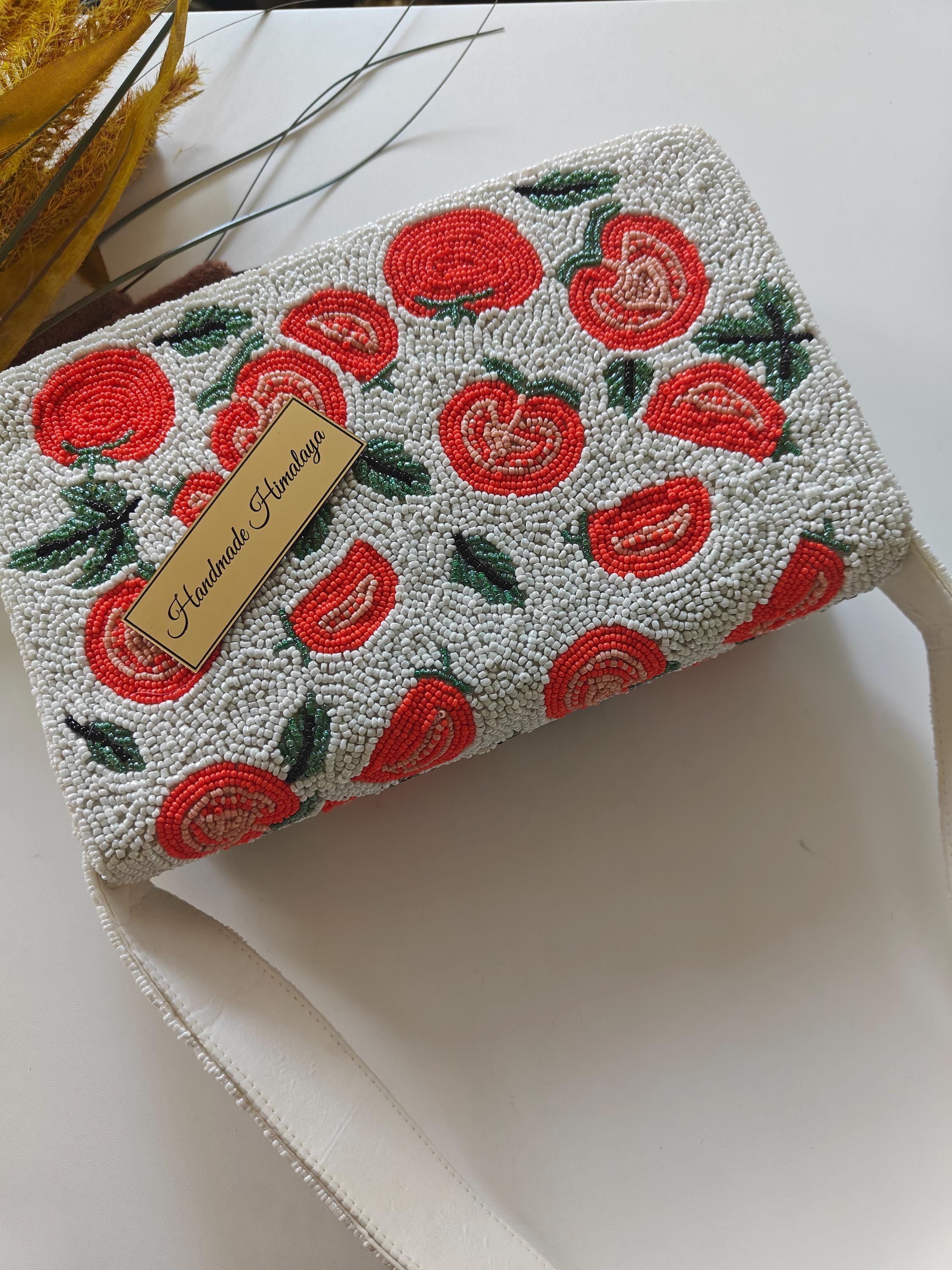Tomato Beaded Bag: Handmade Embroidered Shoulder Purse view 5