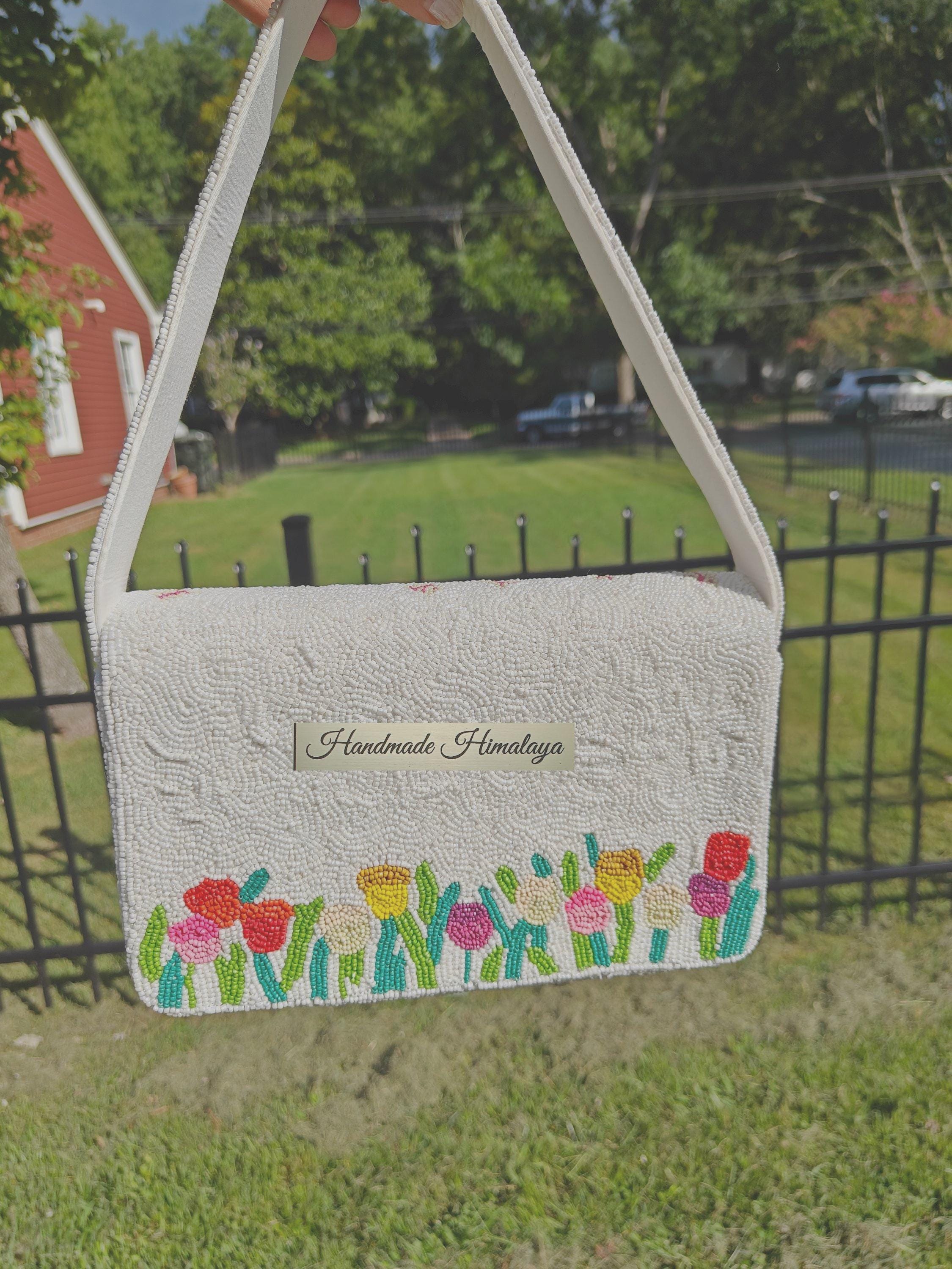 Tulip Beaded Bag: Floral Seed Beaded Shoulder Bags view 2