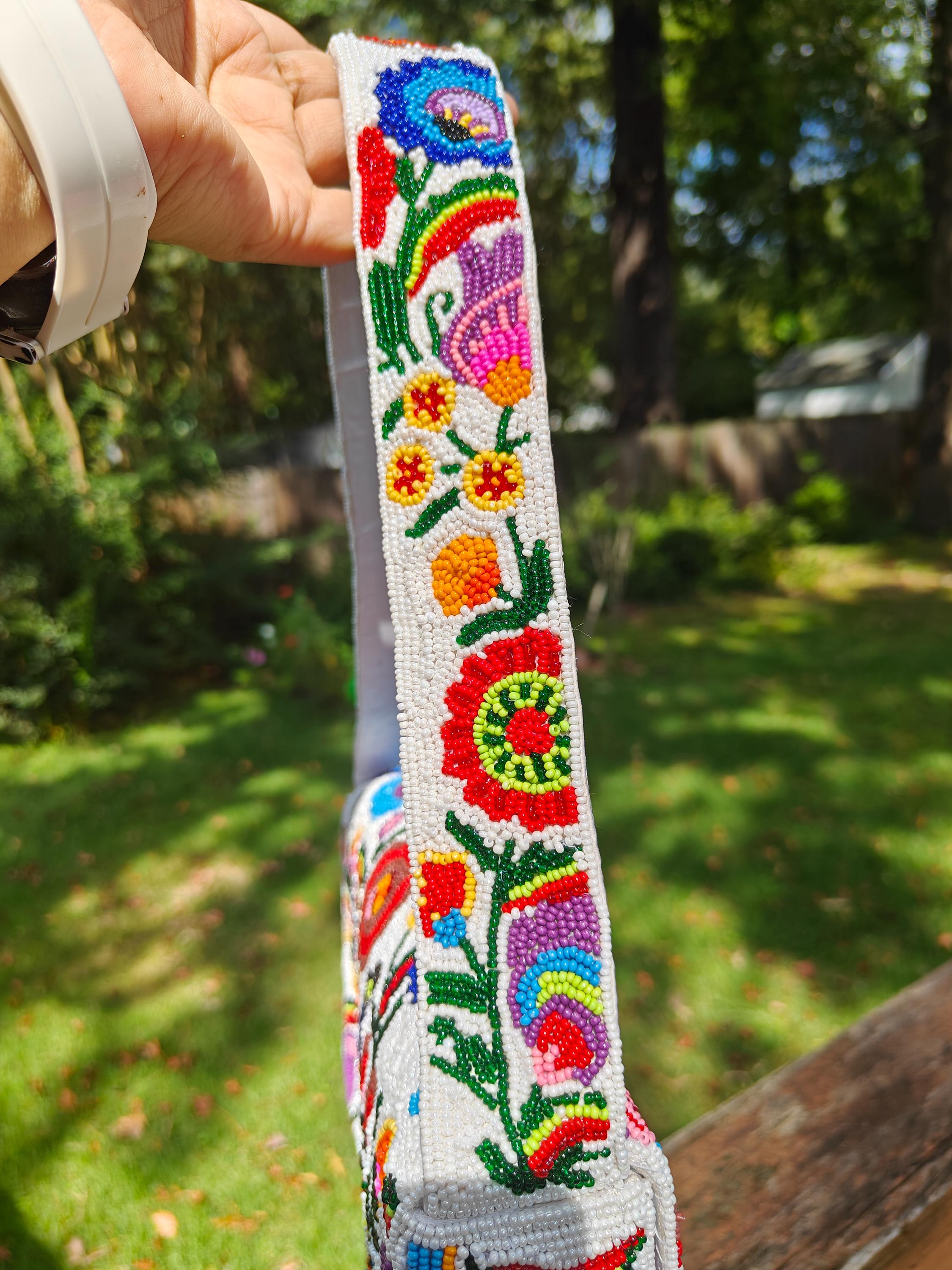 Peacock Beaded Handbag | Floral Seed Bead Purse & Folk Art Beaded Purse Clutch view 4
