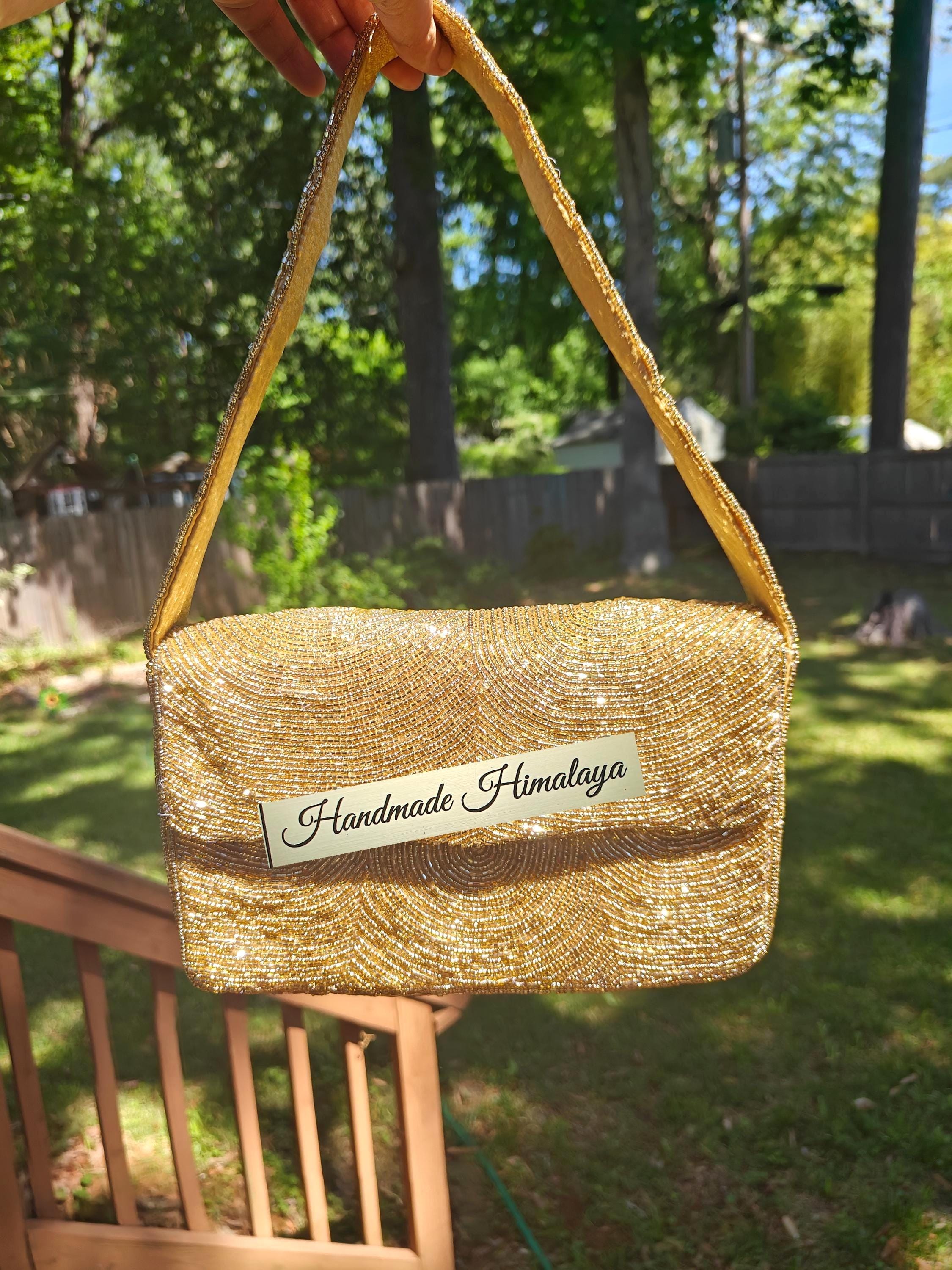 Gold Beaded Evening Bag | Formal Shoulder Purse
