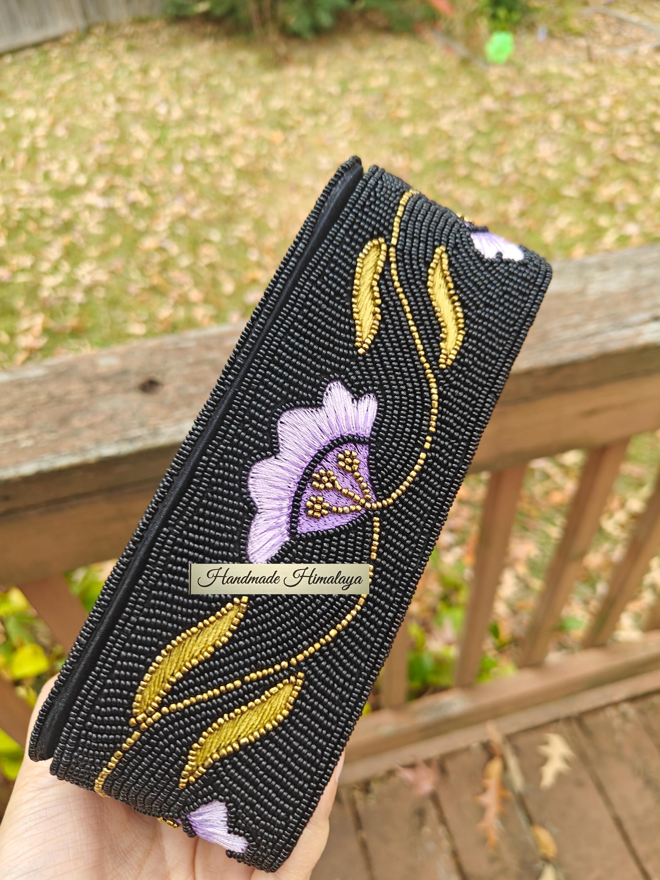 Black Purple Beaded Bag | Lilac Bridal Wedding Evening Purse view 5