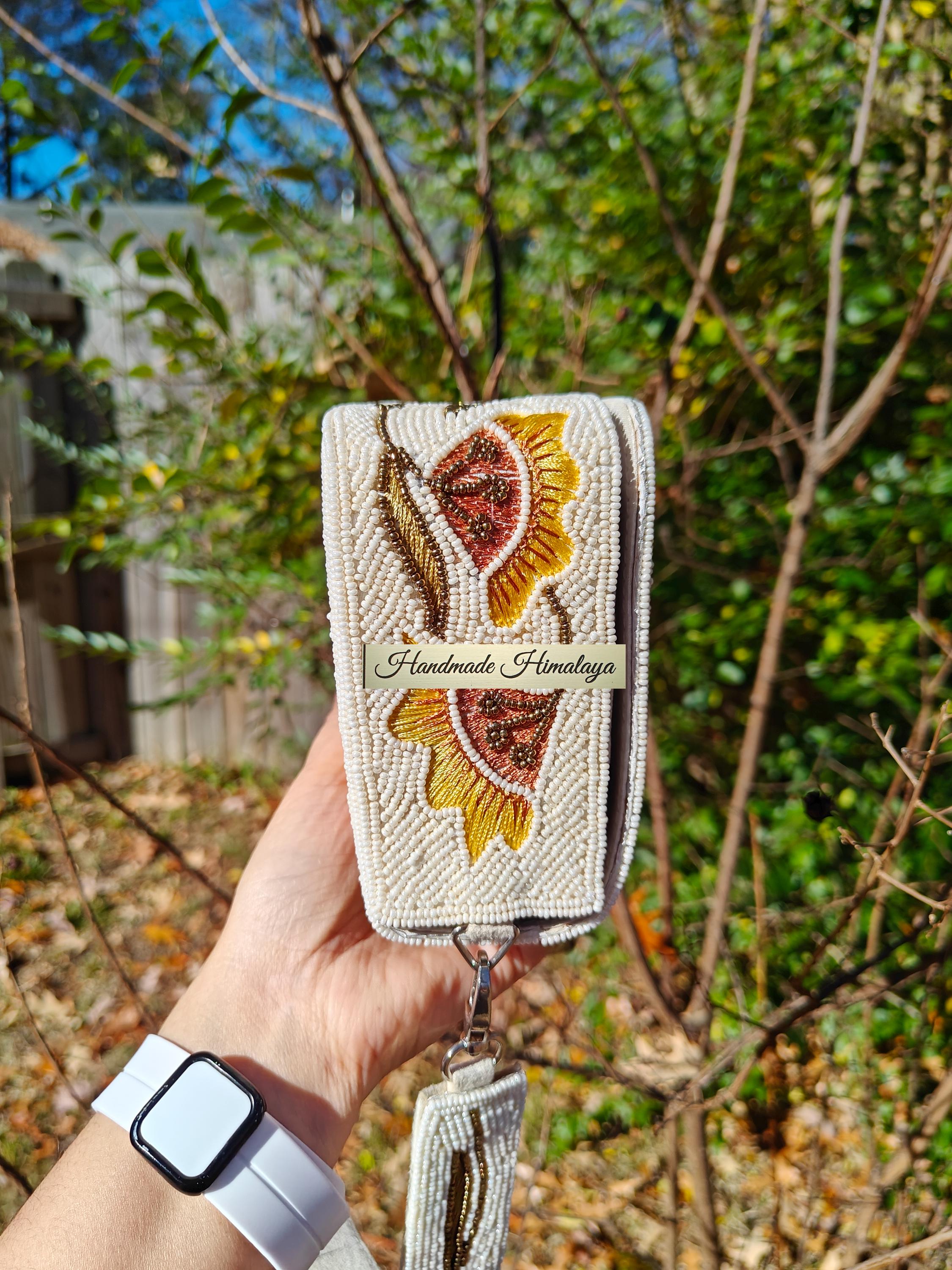 Ivory Wedding Clutch | Yellow Floral Beaded Bridal Purse view 8