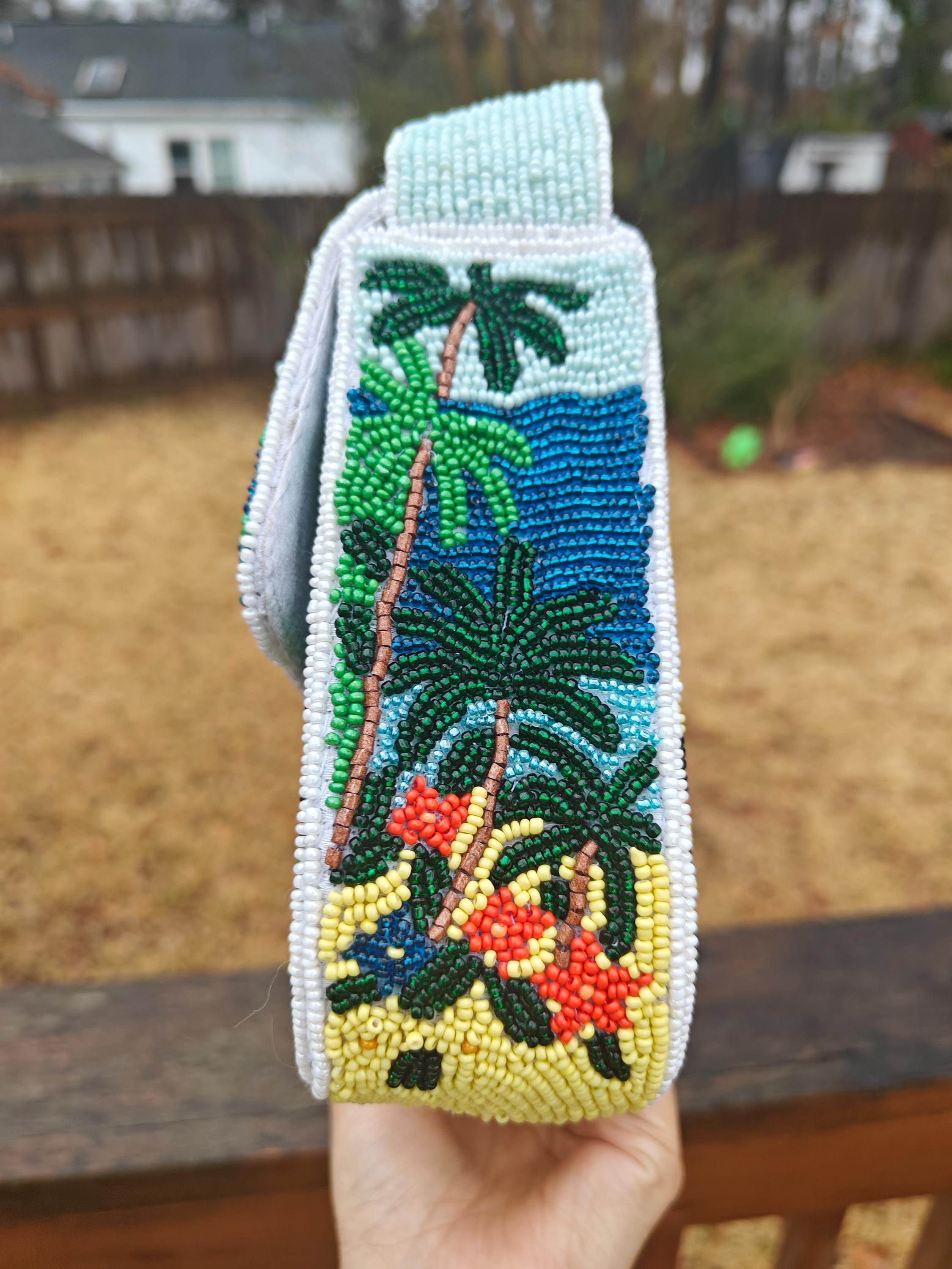Hawaii Beaded Bag | Sunset Tropical Beach Purse | Blue Ocean Island Vacation Palm Trees Handbag view 7