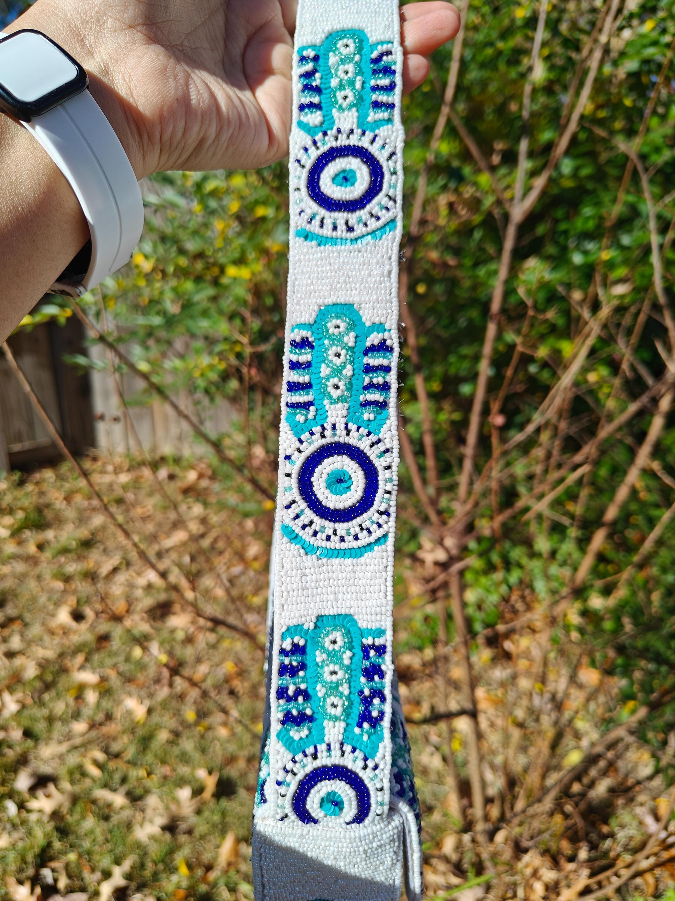 Beaded Hamsa Hand Evil Eye Protection Shoulder Bag: White-blue Turquoise Purse for Women view 6