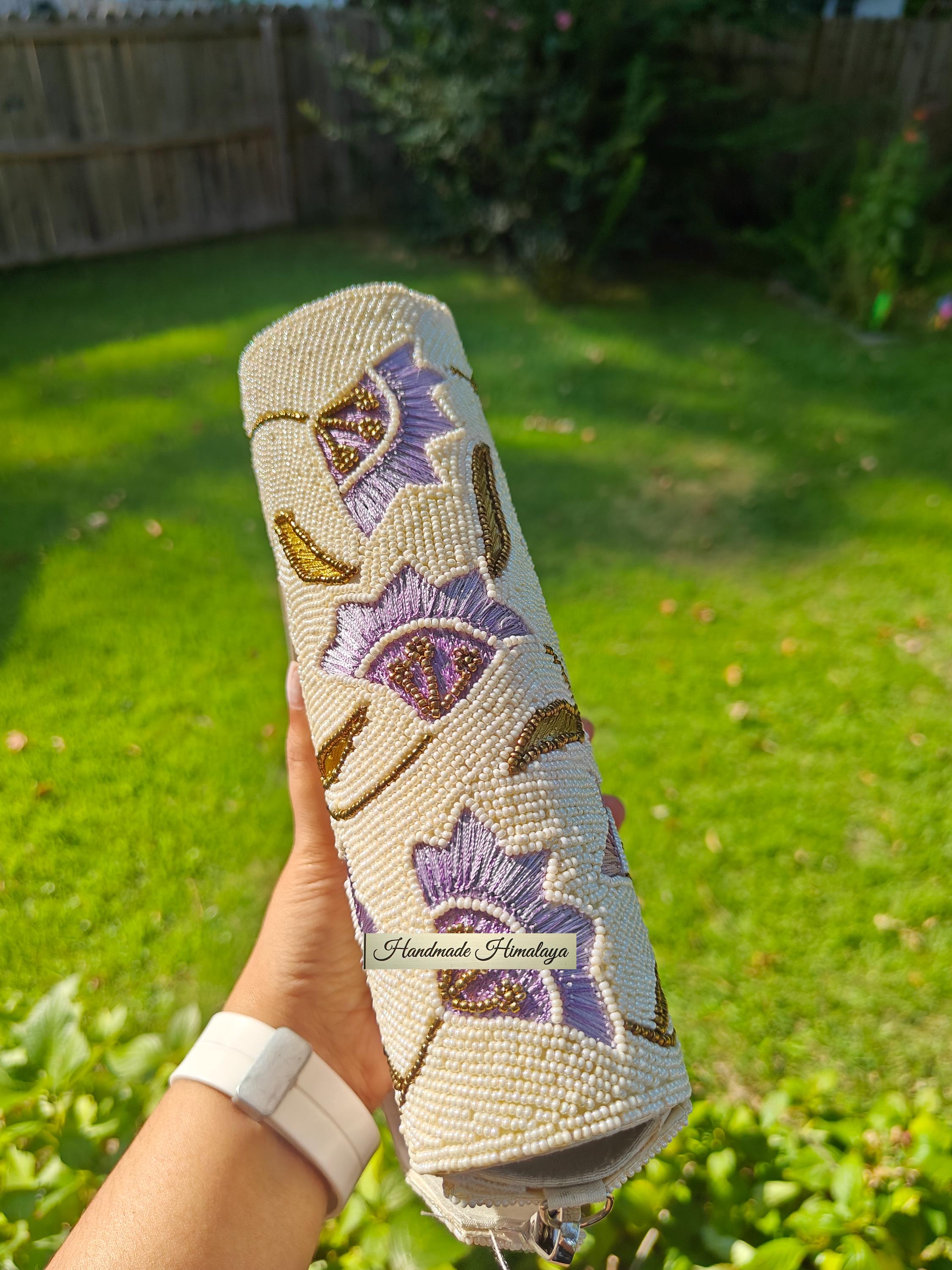 Floral Beaded Bag | Lilac Purple Wedding Purse view 4