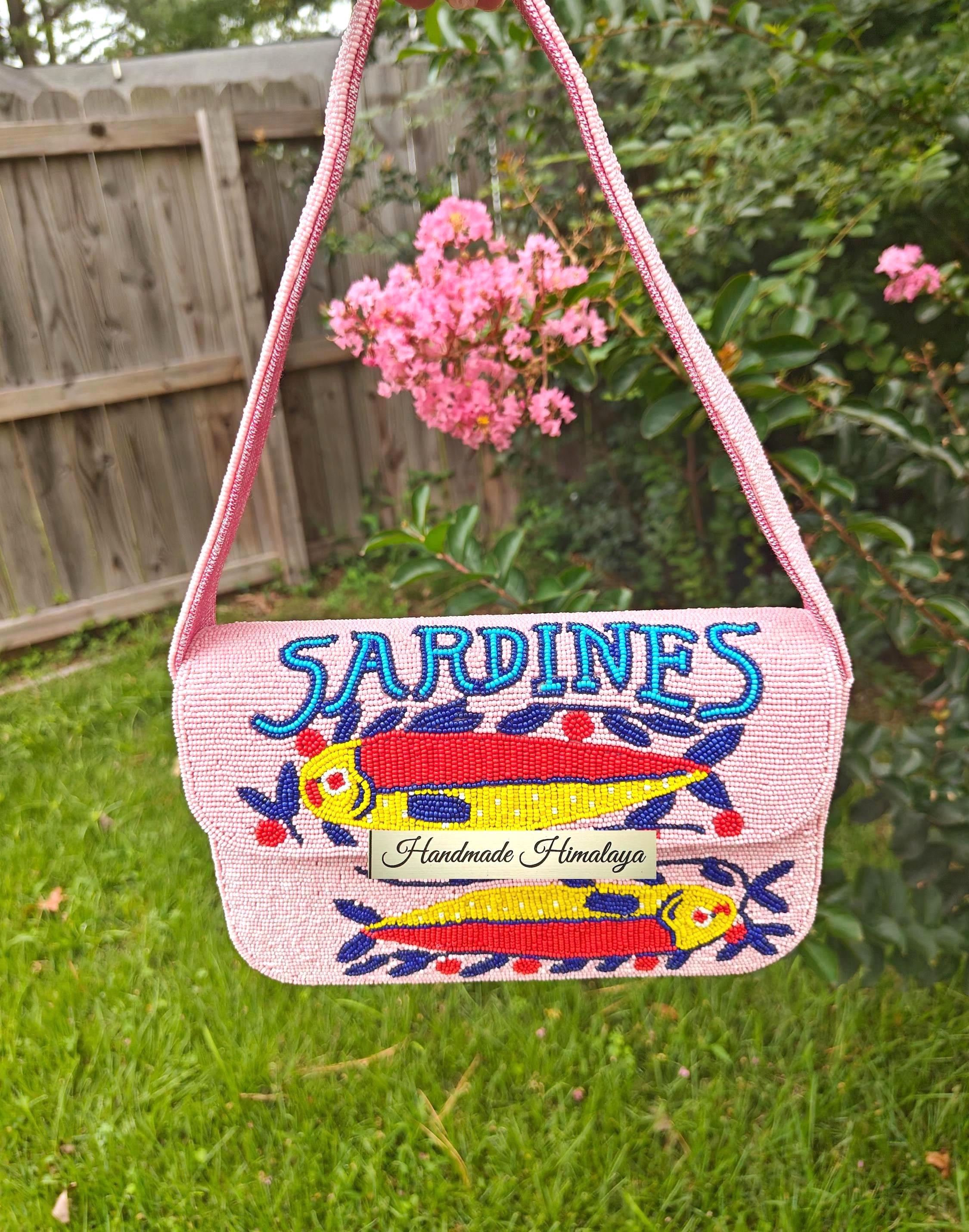 Sardines Beaded Bag: Pink Fish Purse Handbag