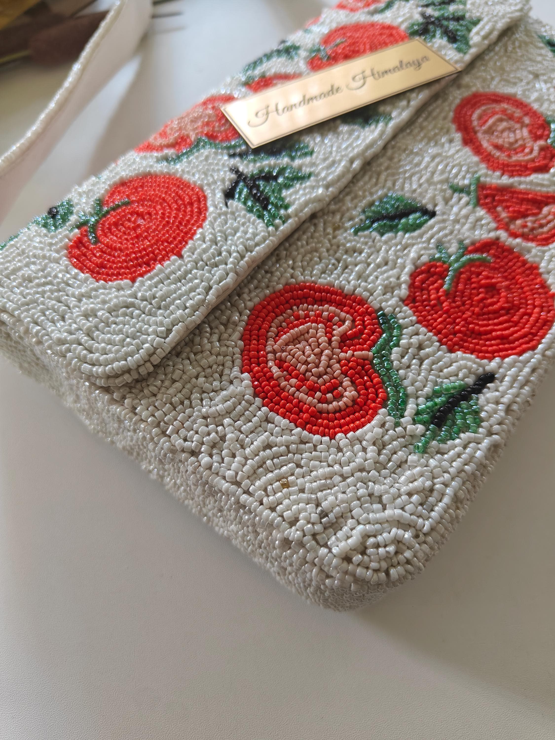 Tomato Beaded Bag: Handmade Embroidered Shoulder Purse view 3