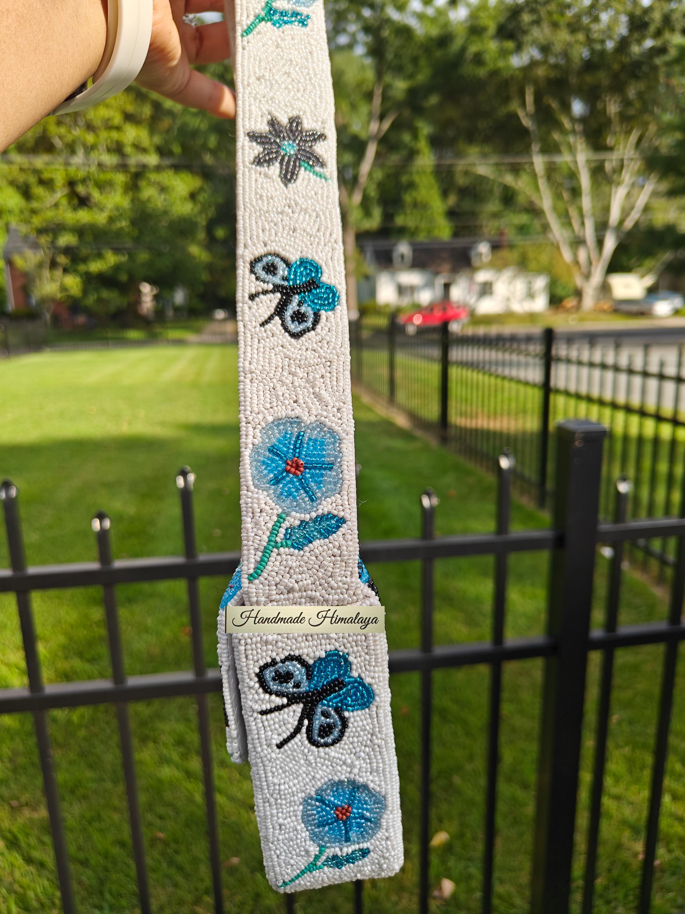 Blue Bird Beaded Shoulder Bag | Floral Statement Purse view 5