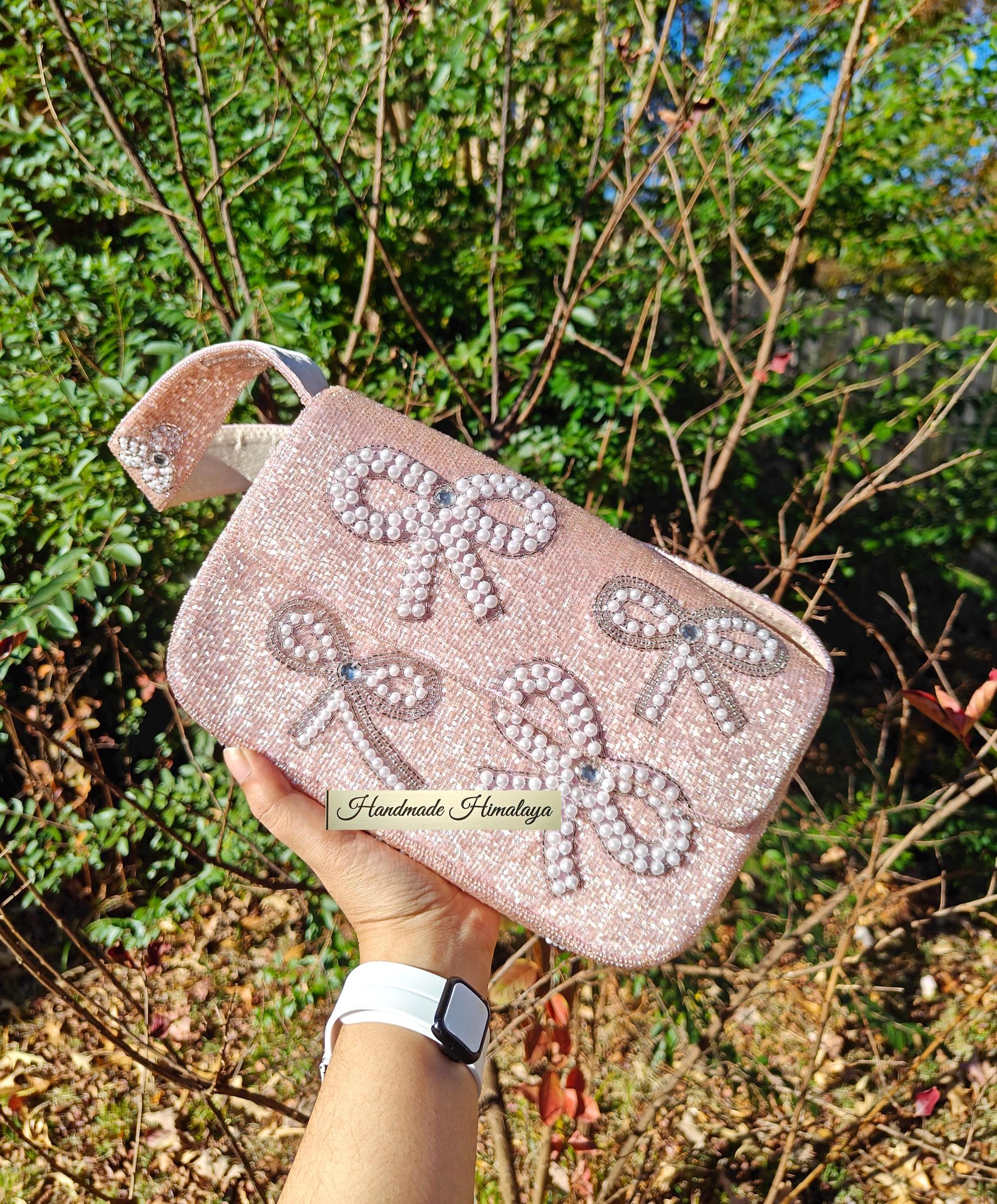 Pink Pearl Bow Bag | Bridal Party Evening Purse