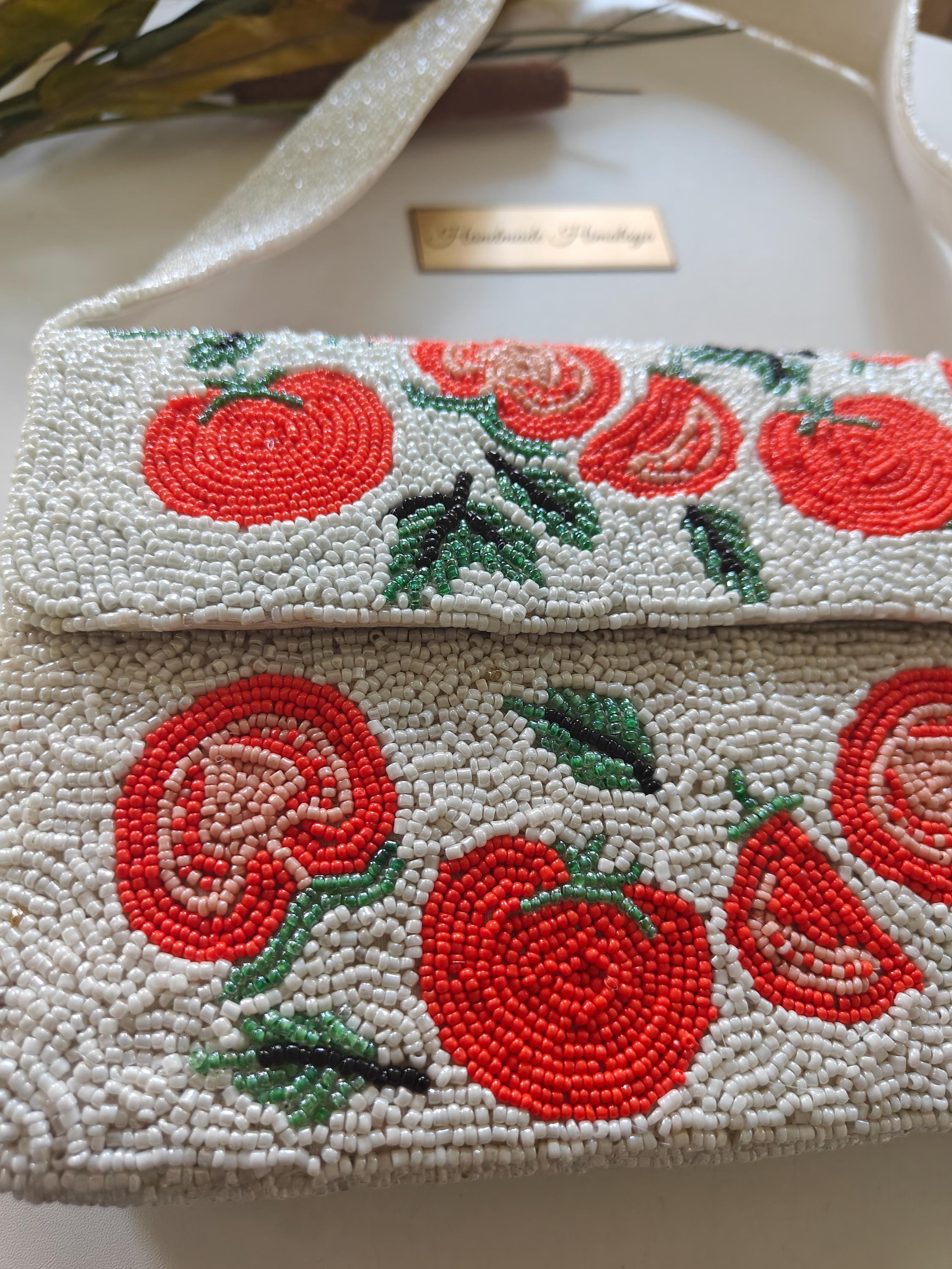 Tomato Beaded Bag: Handmade Embroidered Shoulder Purse view 2