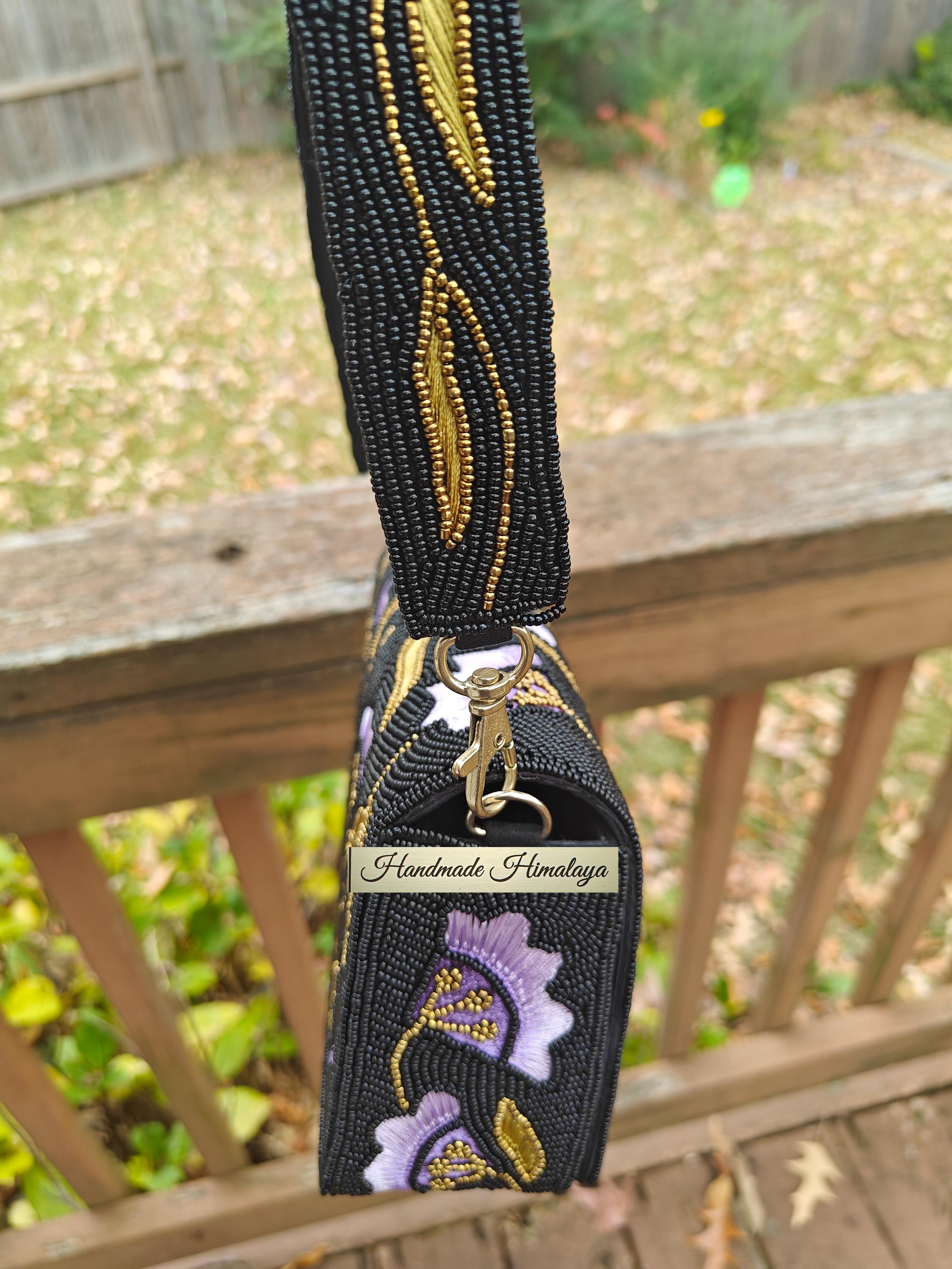 Black Purple Beaded Bag | Lilac Bridal Wedding Evening Purse view 6
