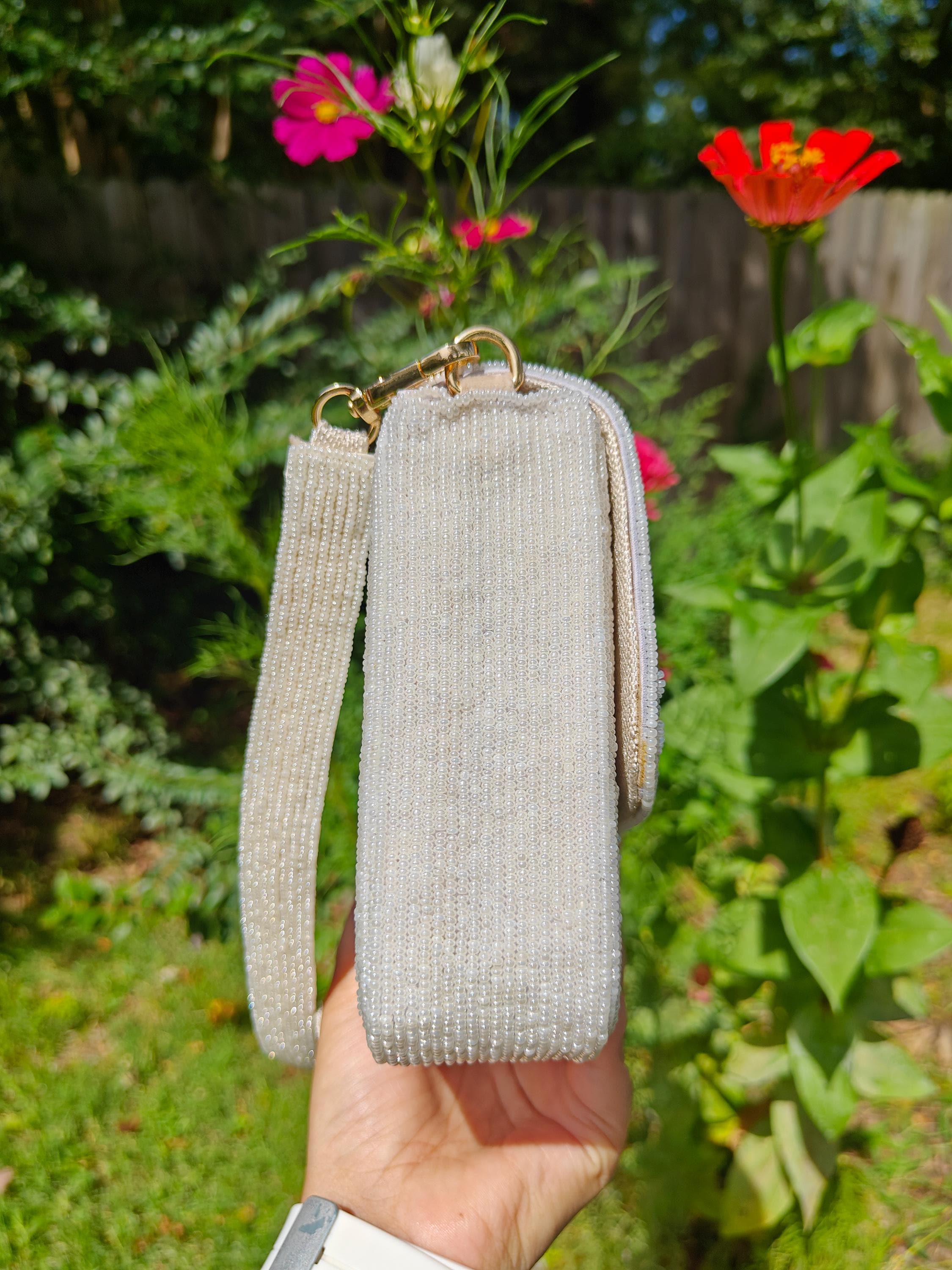 Red Apples Beaded Bag | Fruit Embroidery Shoulder Bag | Tropical Vacation Wedding Party Baguette Handbag view 7