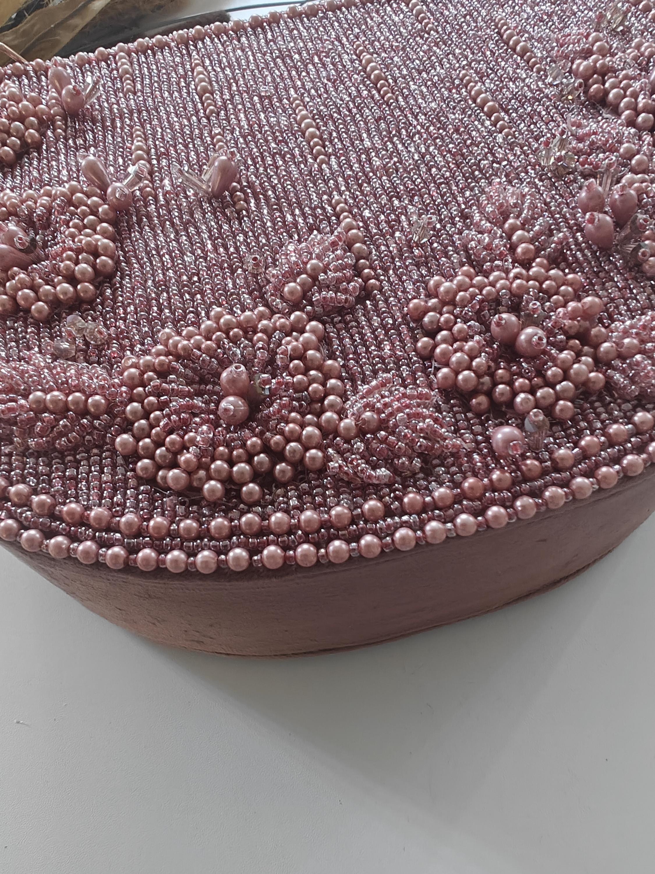 Pink Bridal Clutch | Pearl Floral Wedding Purse | 3D Beaded Evening Bag view 6