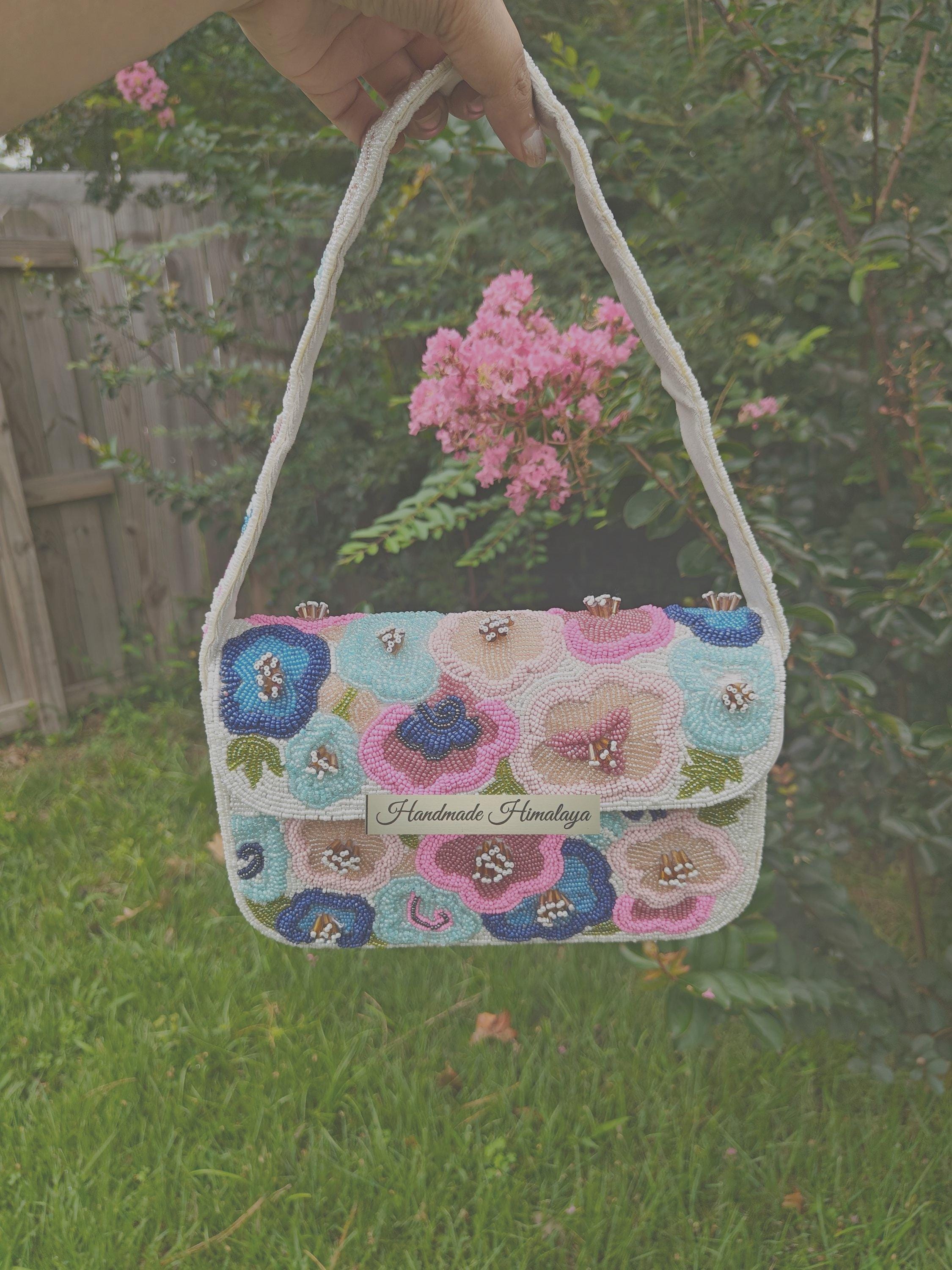 Floral Beaded Bridal Bag | 3D Colorful Wedding Guest Shoulder Purse view 6