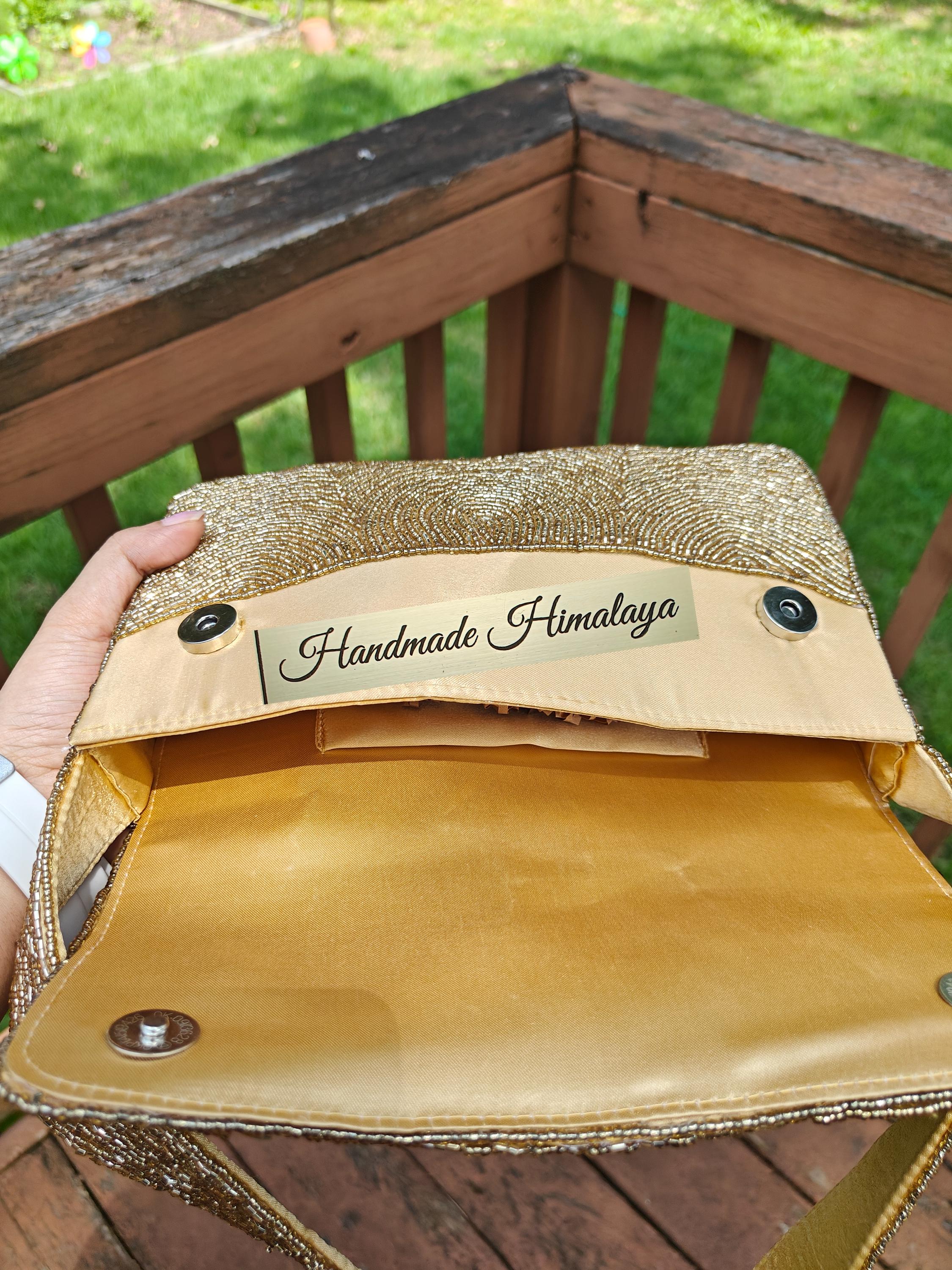 Gold Beaded Evening Bag | Formal Shoulder Purse view 2