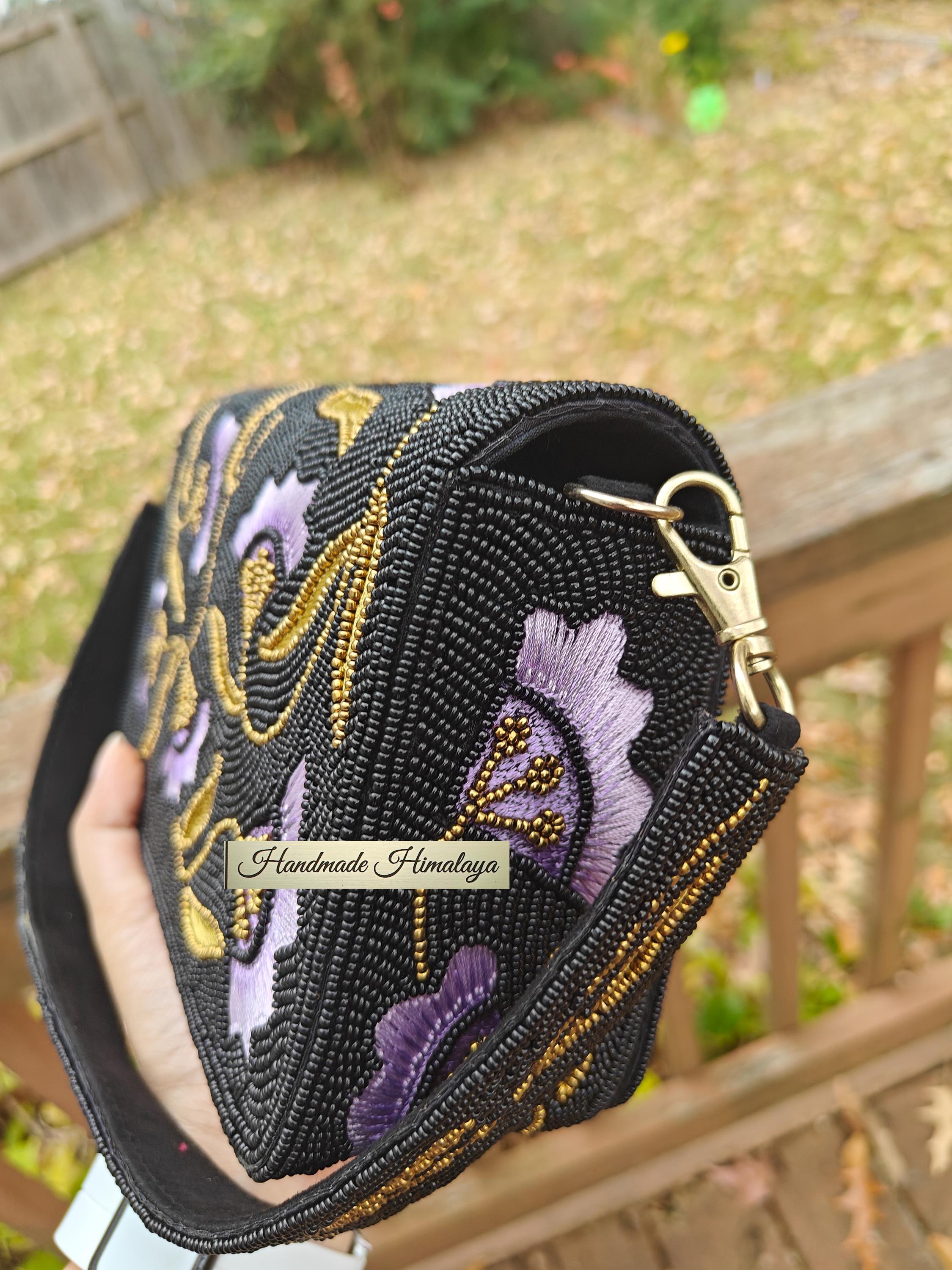 Black Purple Beaded Bag | Lilac Bridal Wedding Evening Purse view 4