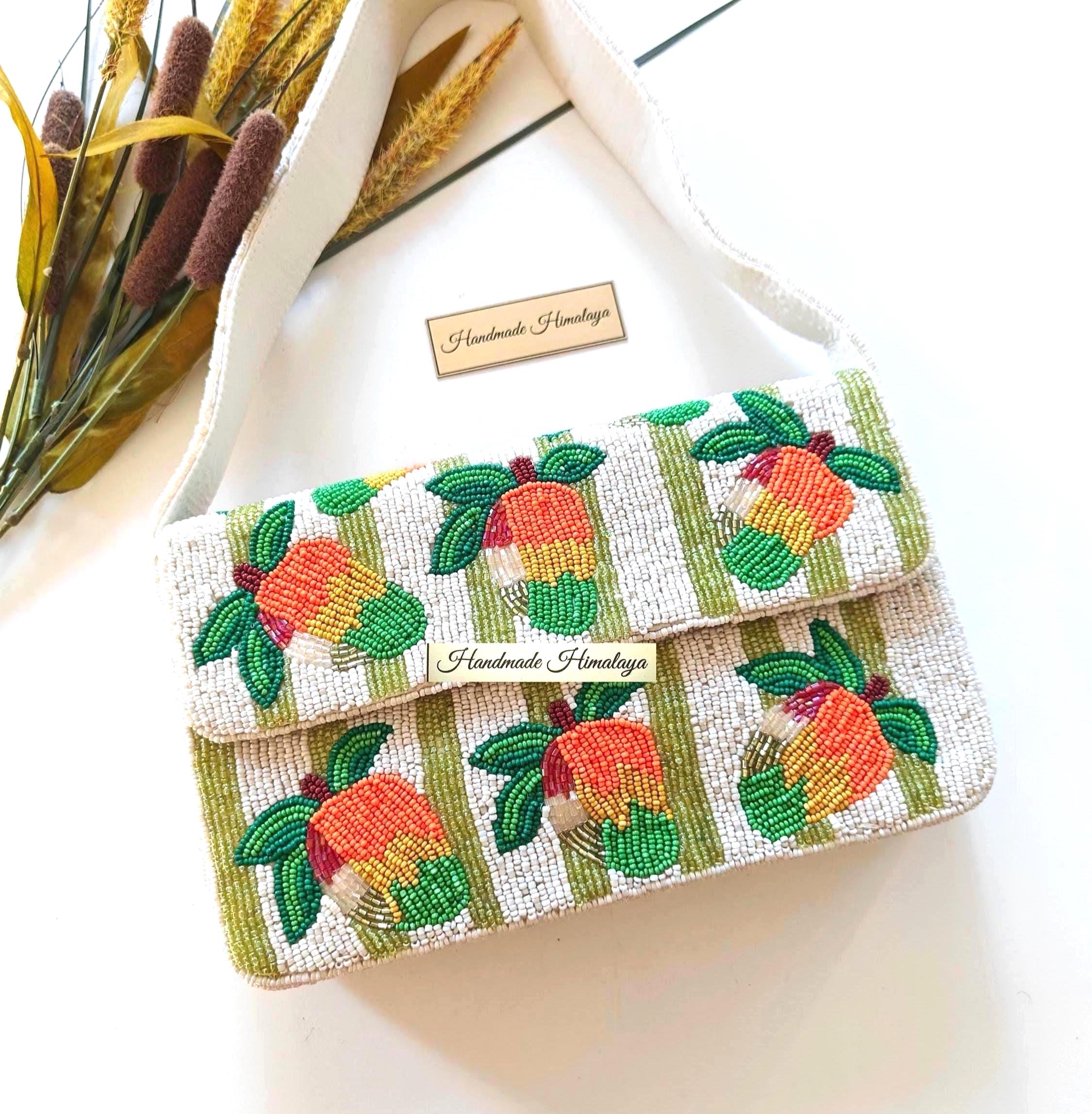 Mango Beaded Shoulder Bag | Fruit Patterned Summer Purse | Island Resort Evening Handbag
