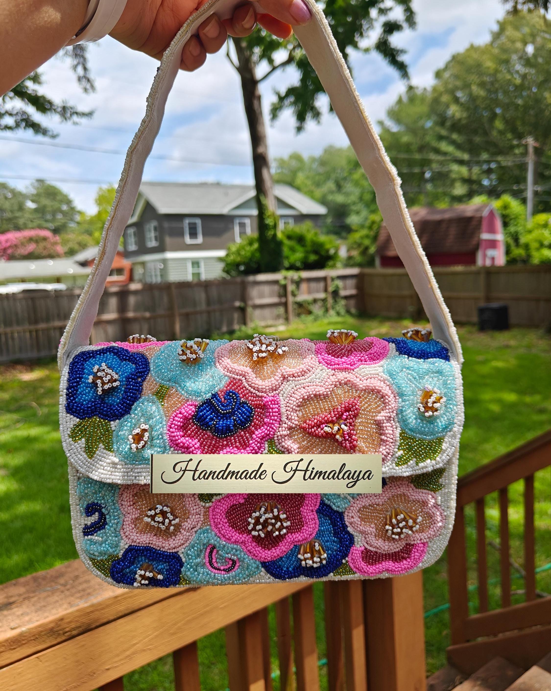 Floral Beaded Bridal Bag | 3D Colorful Wedding Guest Shoulder Purse view 5