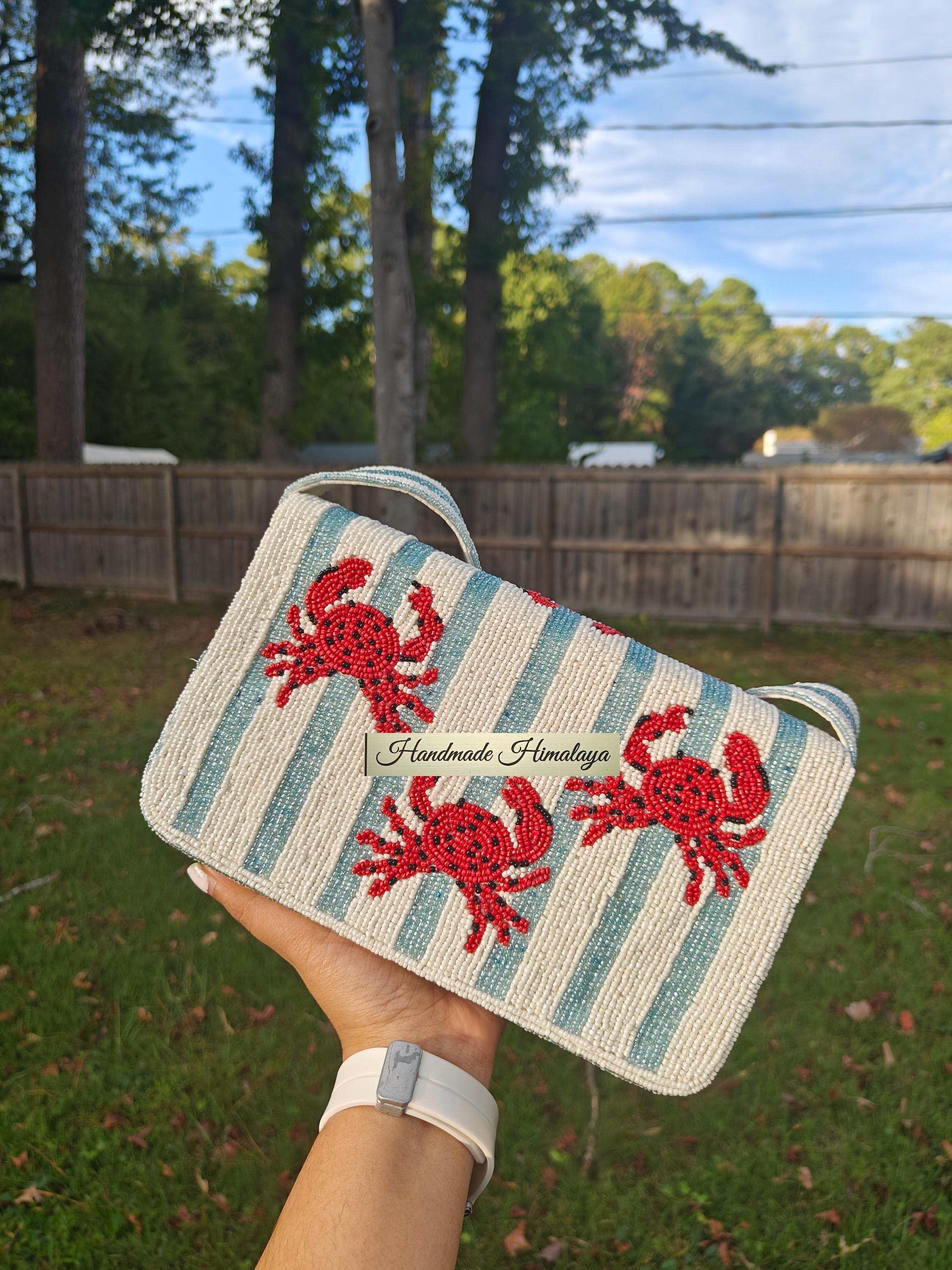 Red Crab Beaded Bag | Beach Vacation Coastal Purse view 2