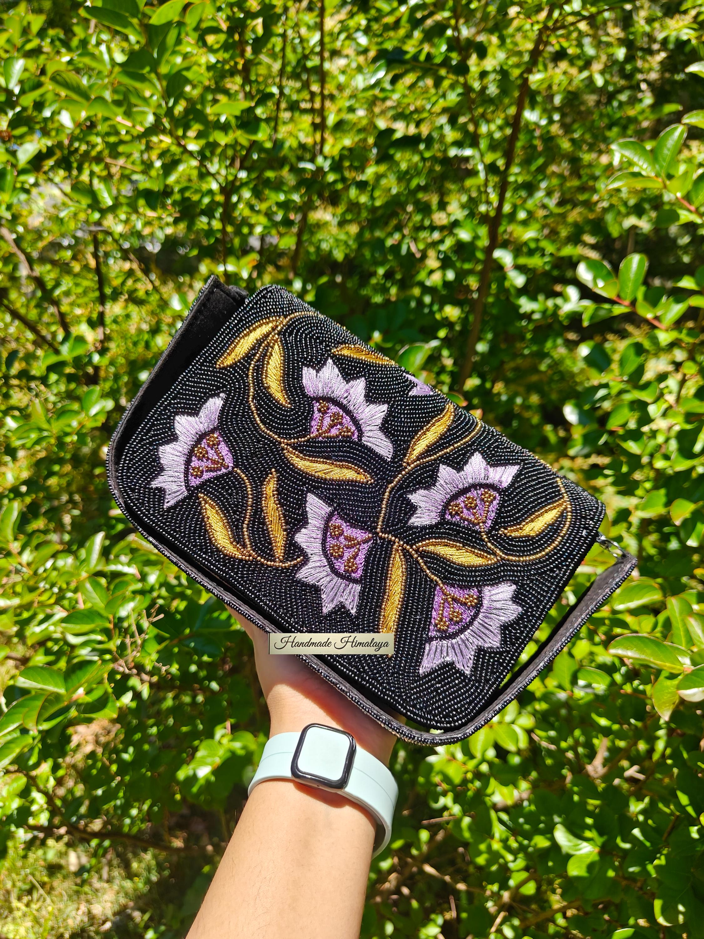 Black Purple Beaded Bag | Lilac Bridal Wedding Evening Purse