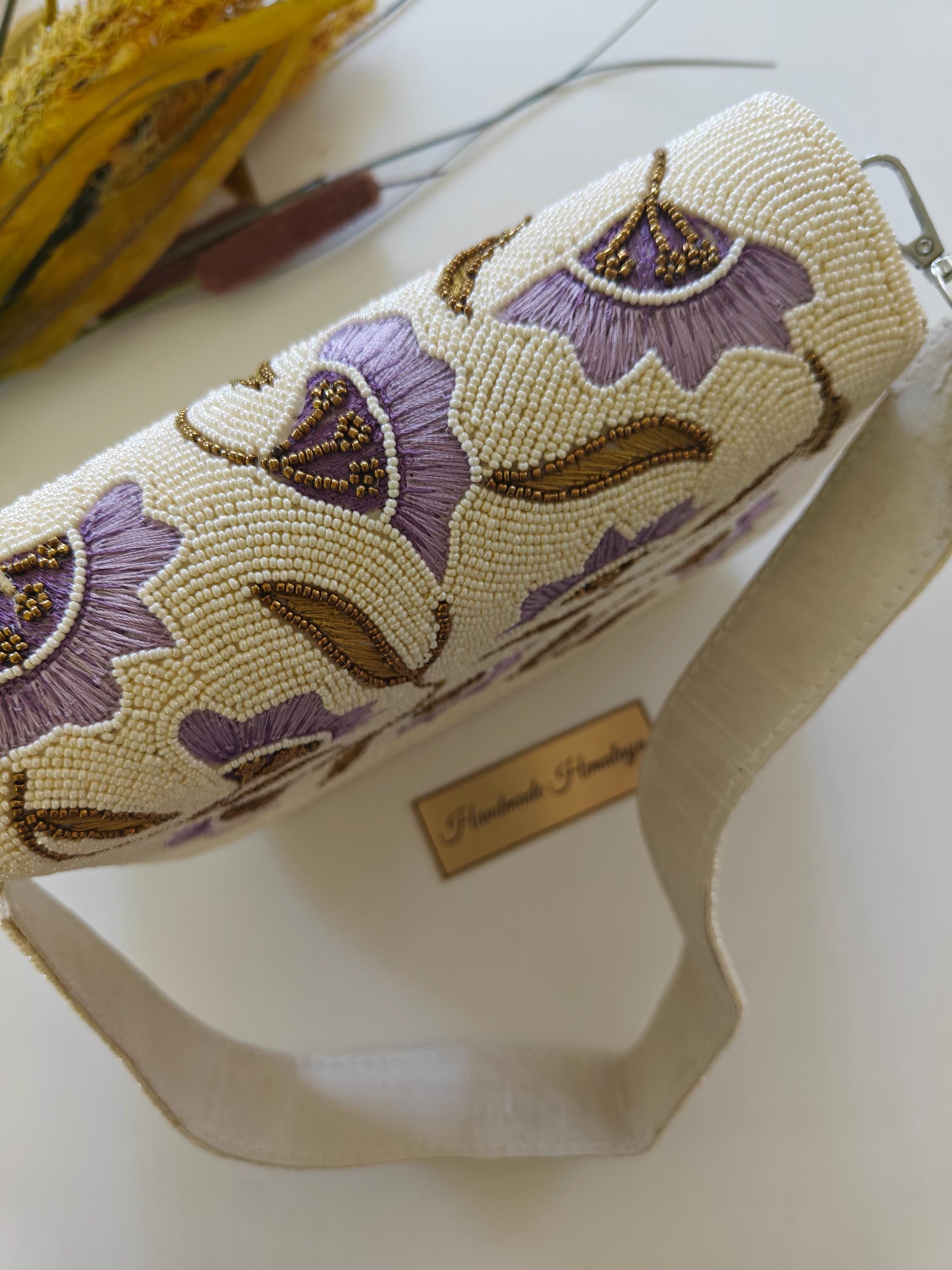 Floral Beaded Bag | Lilac Purple Wedding Purse view 6