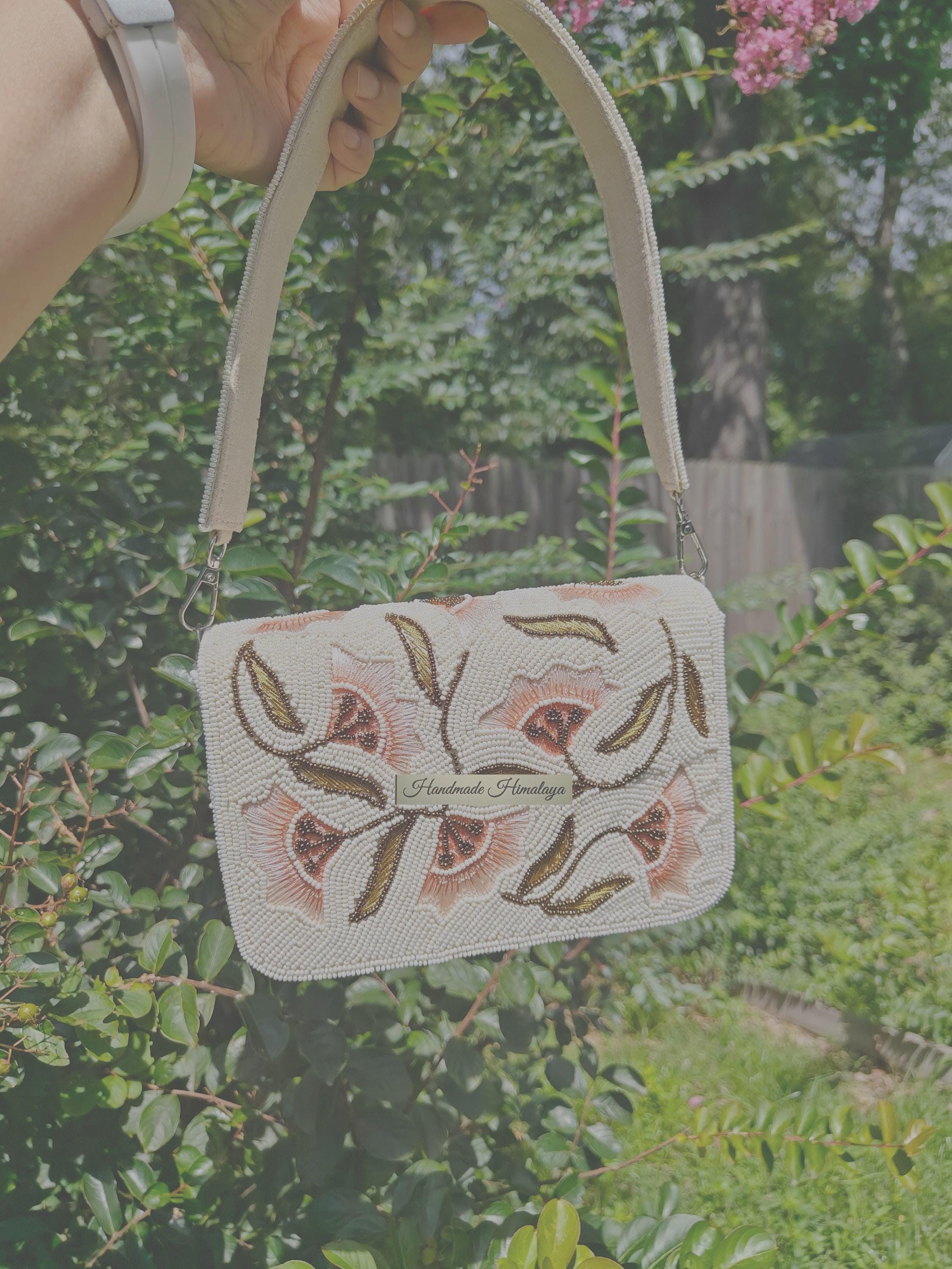 Ivory Peach Floral Beaded Bag | Bridal Wedding Guest Purse view 2