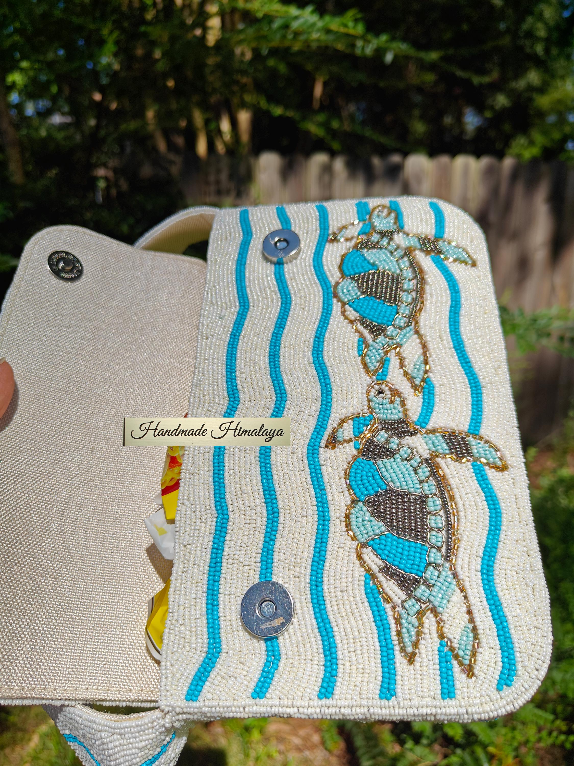 Sea Turtle Beaded Bag: Ocean Theme Beach Purse, Summer Vacation Handbag view 4