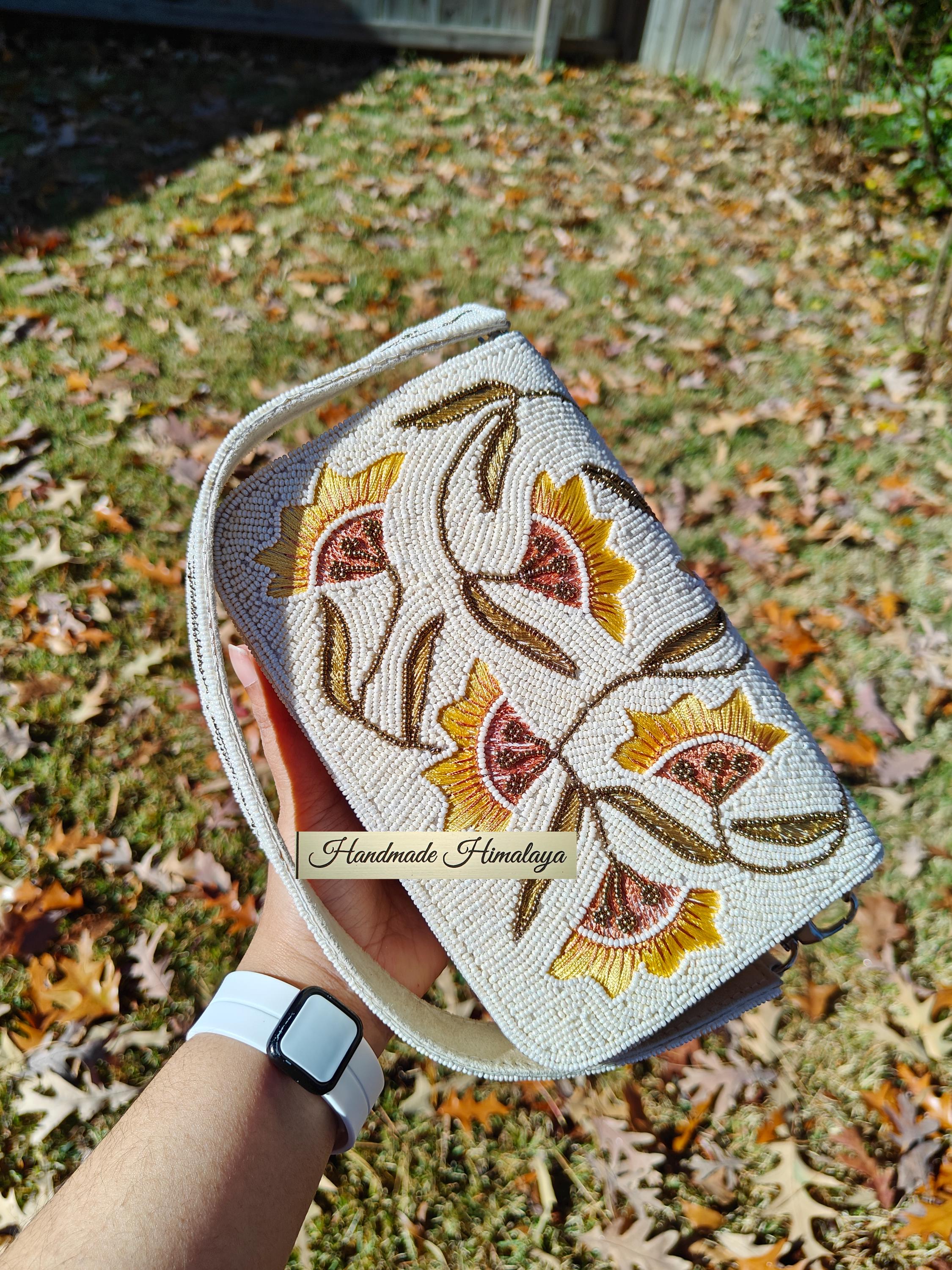 Ivory Wedding Clutch | Yellow Floral Beaded Bridal Purse view 3