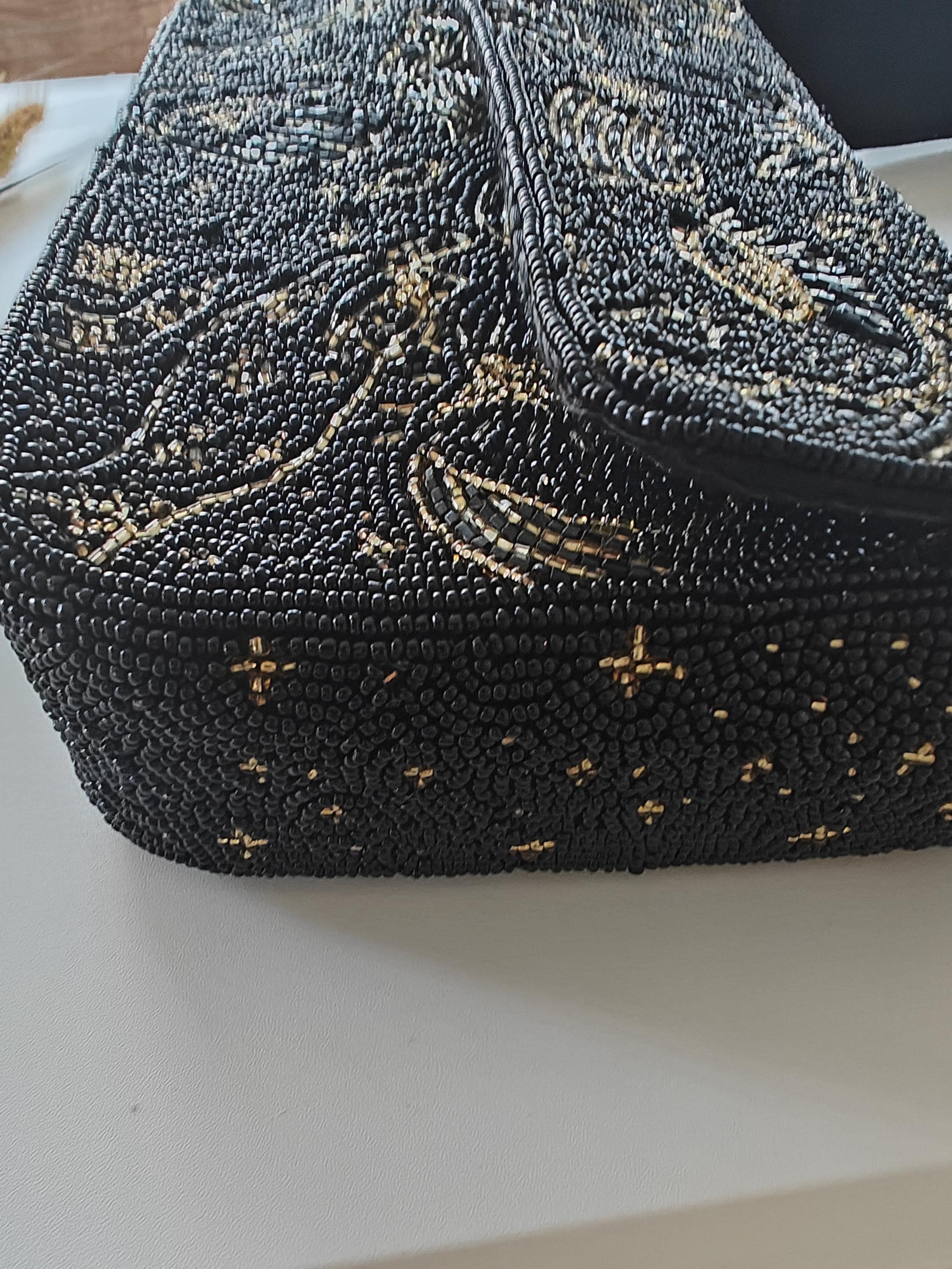 Black Beaded Cosmic Sun Eye Shoulder Bag | Mystical Astrology Handcrafted Purse view 4