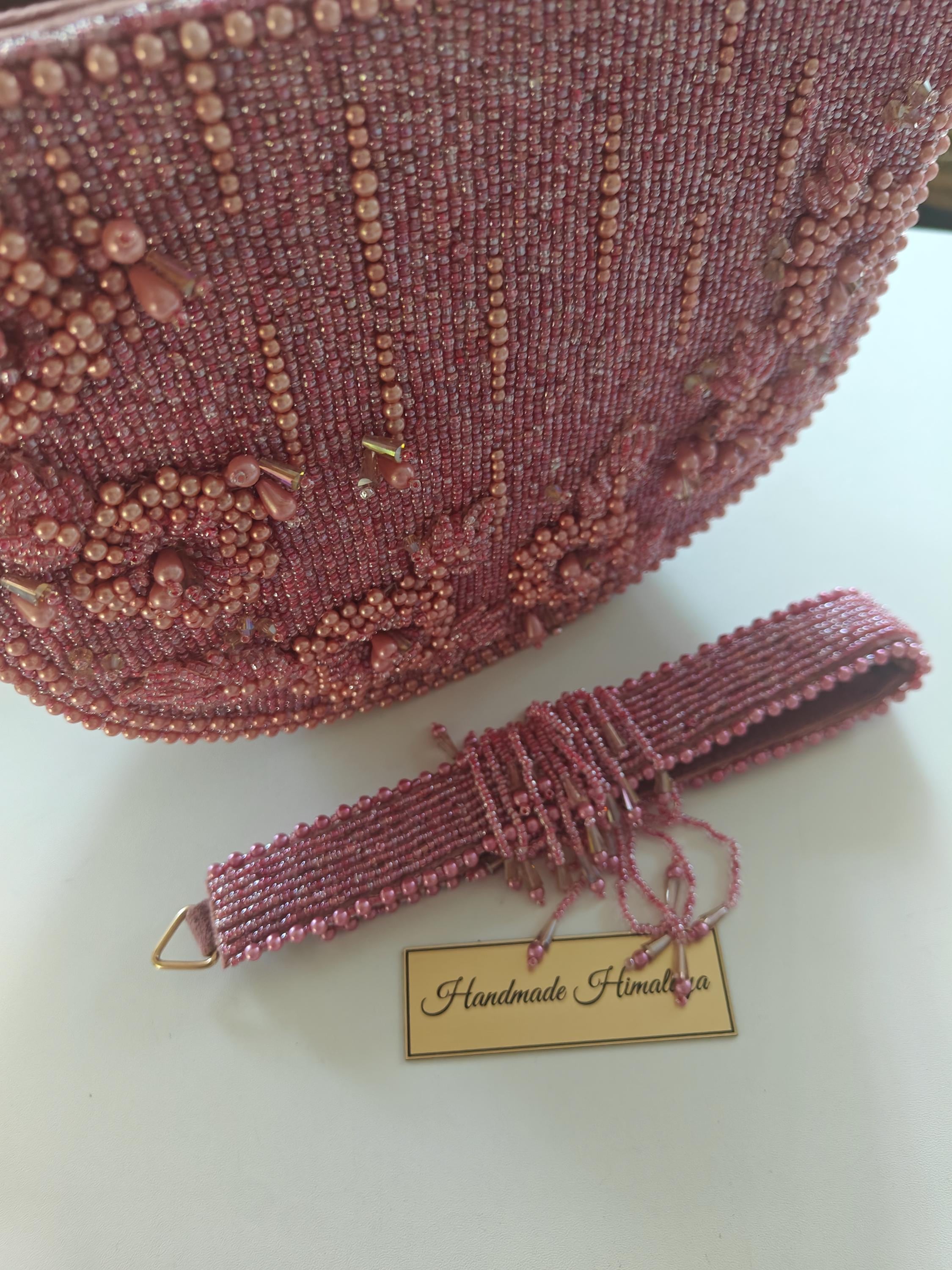 Pink Bridal Clutch | Pearl Floral Wedding Purse | 3D Beaded Evening Bag view 5