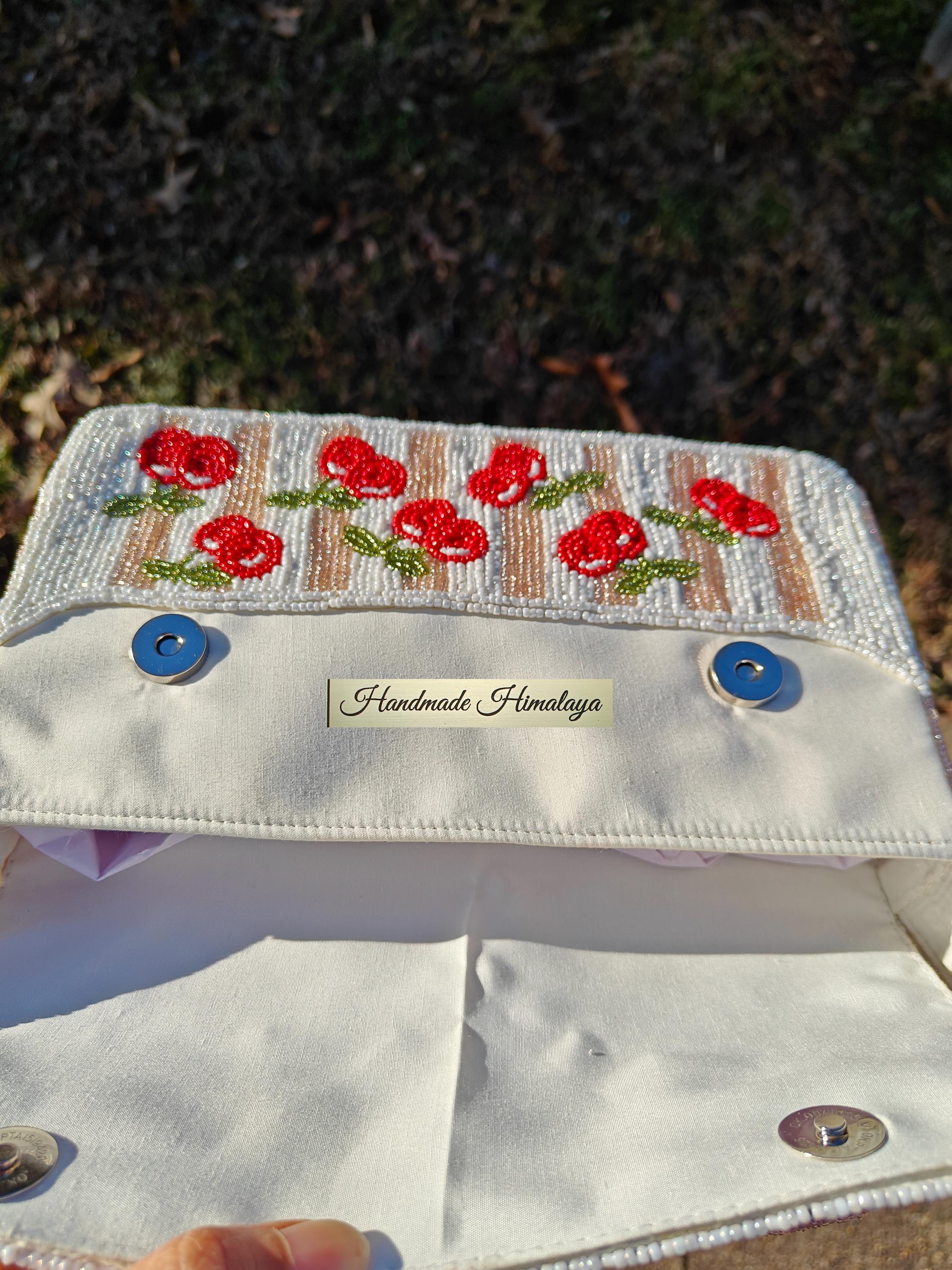 Red Cherries Beaded Bag With Rose Gold Stripes for Summer Events Brunch Accessory view 5