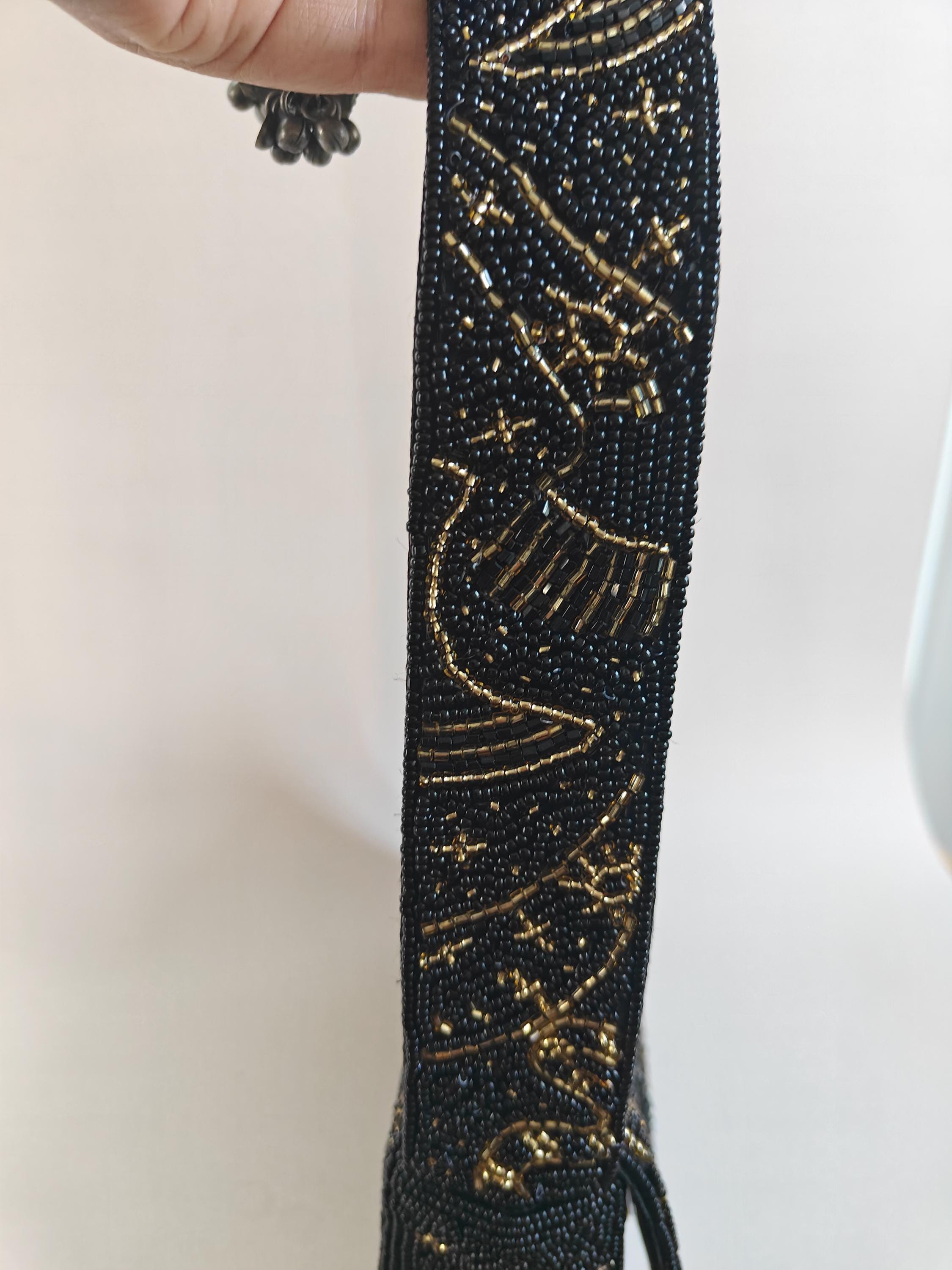 Black Beaded Cosmic Sun Eye Shoulder Bag | Mystical Astrology Handcrafted Purse view 6