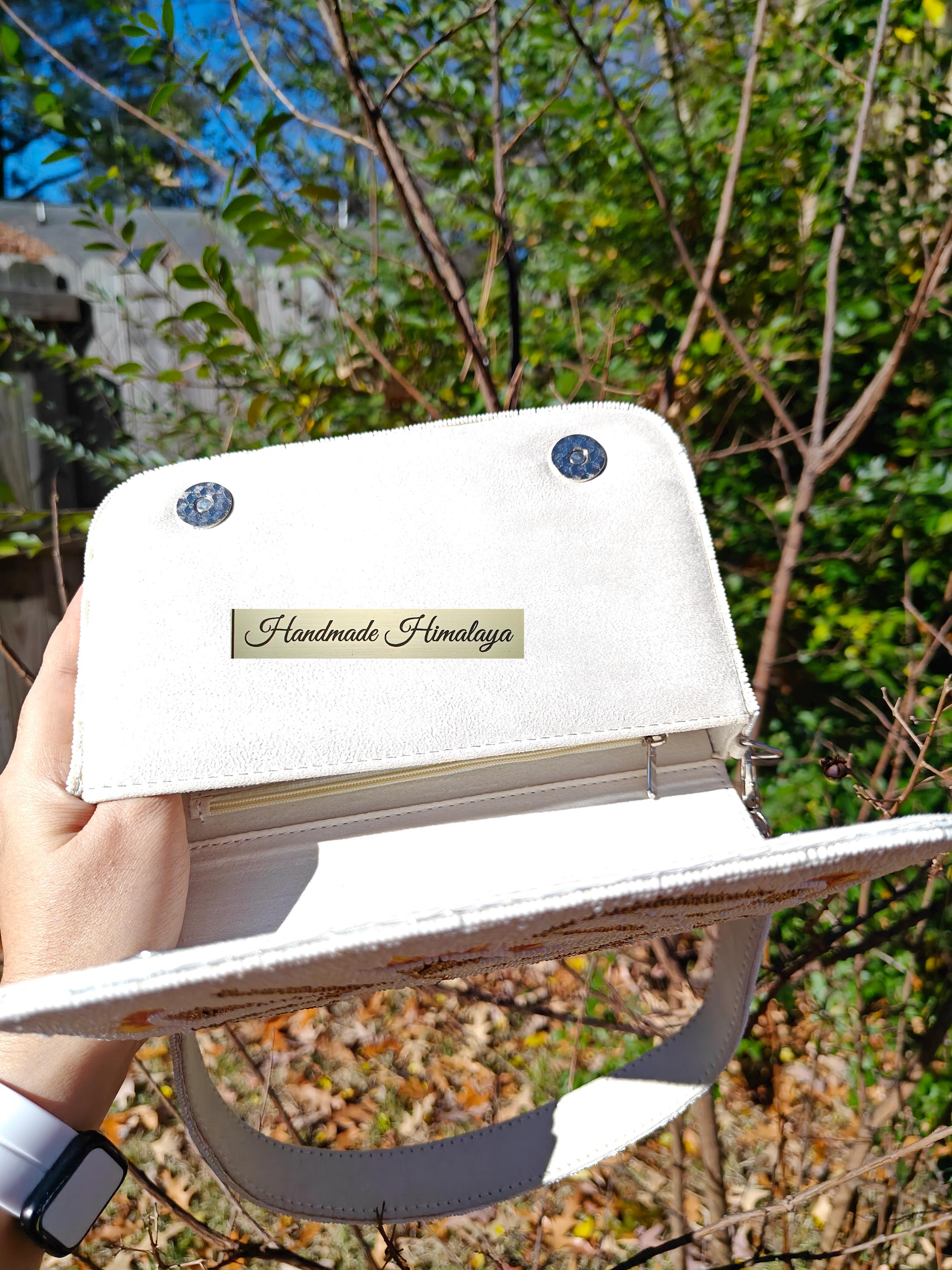 Ivory Wedding Clutch | Yellow Floral Beaded Bridal Purse view 6