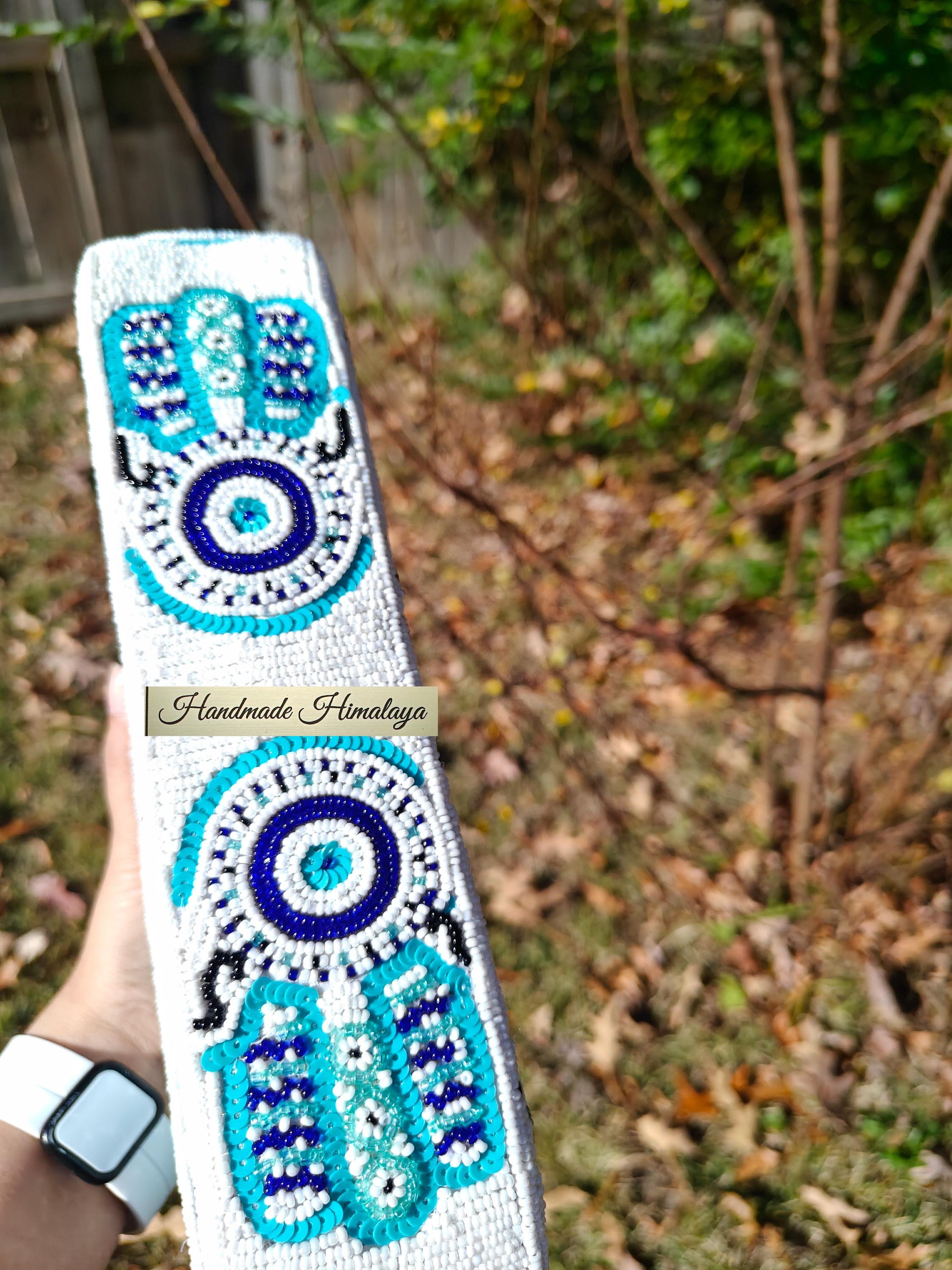 Beaded Hamsa Hand Evil Eye Protection Shoulder Bag: White-blue Turquoise Purse for Women view 7