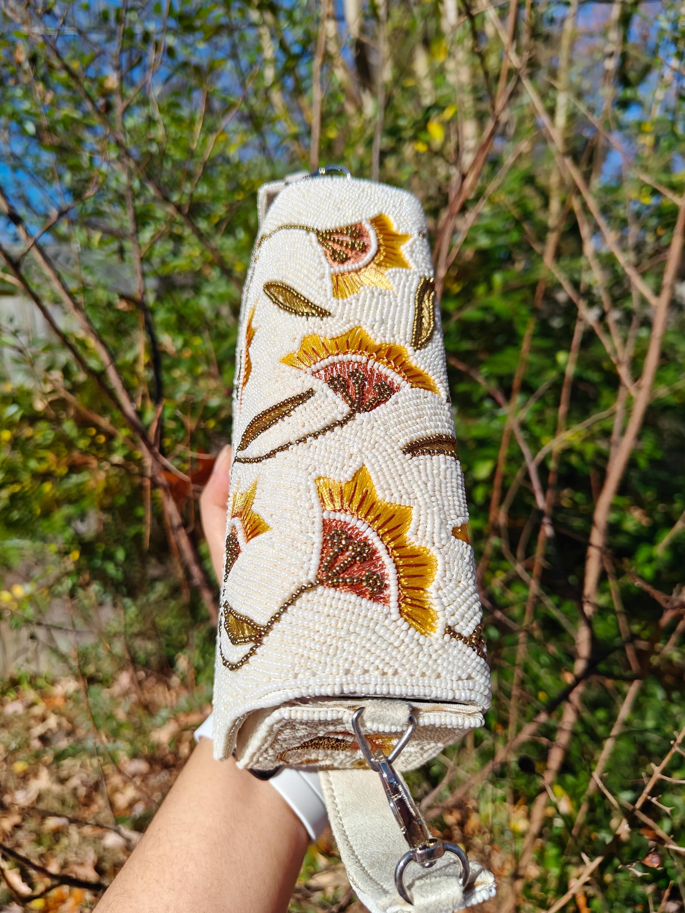 Ivory Wedding Clutch | Yellow Floral Beaded Bridal Purse view 4
