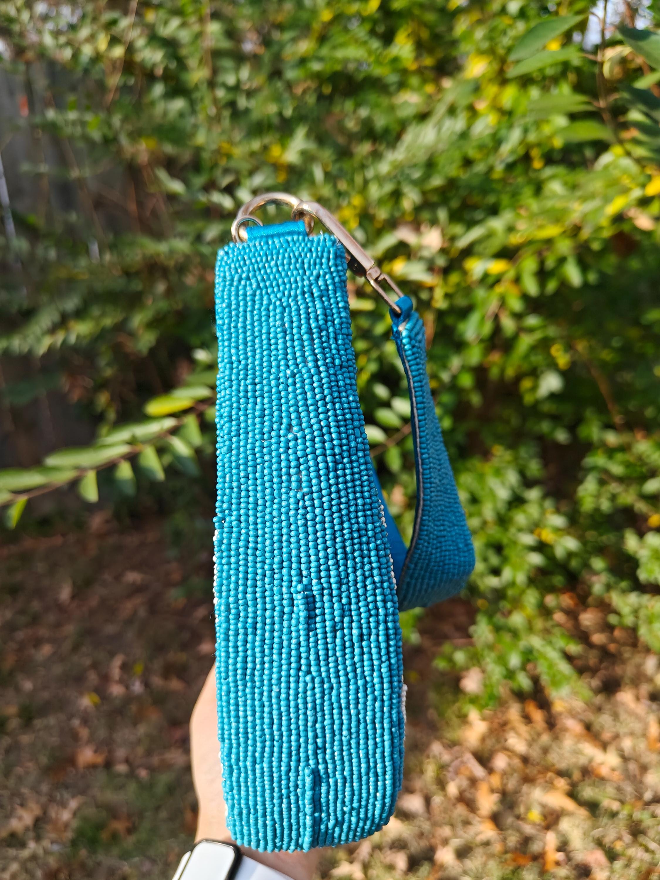 Butterfly Beaded Bag: Blue Turquoise Floral Summer Whimsical Shoulder Handbag view 4