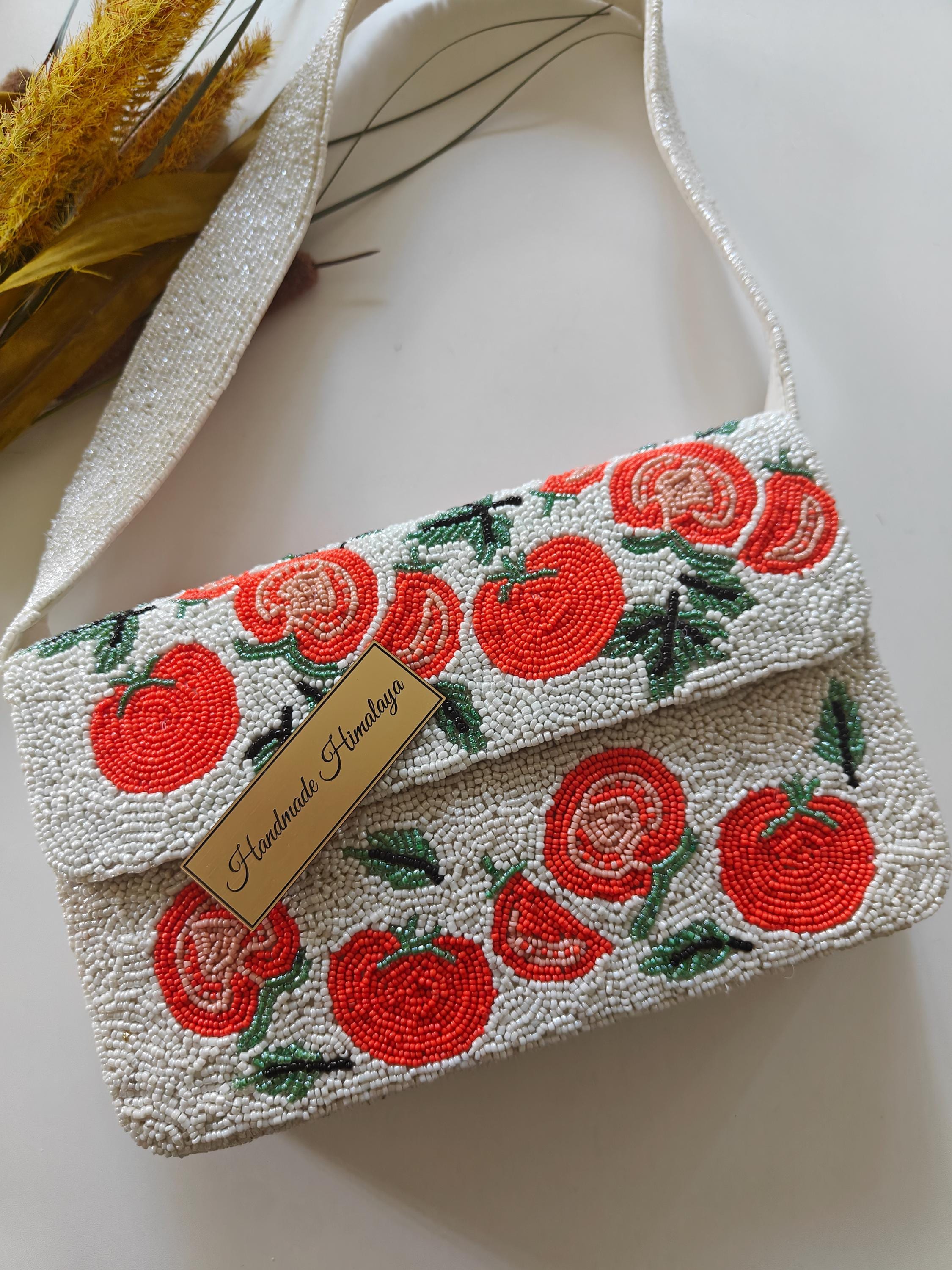 Tomato Beaded Bag: Handmade Embroidered Shoulder Purse view 4
