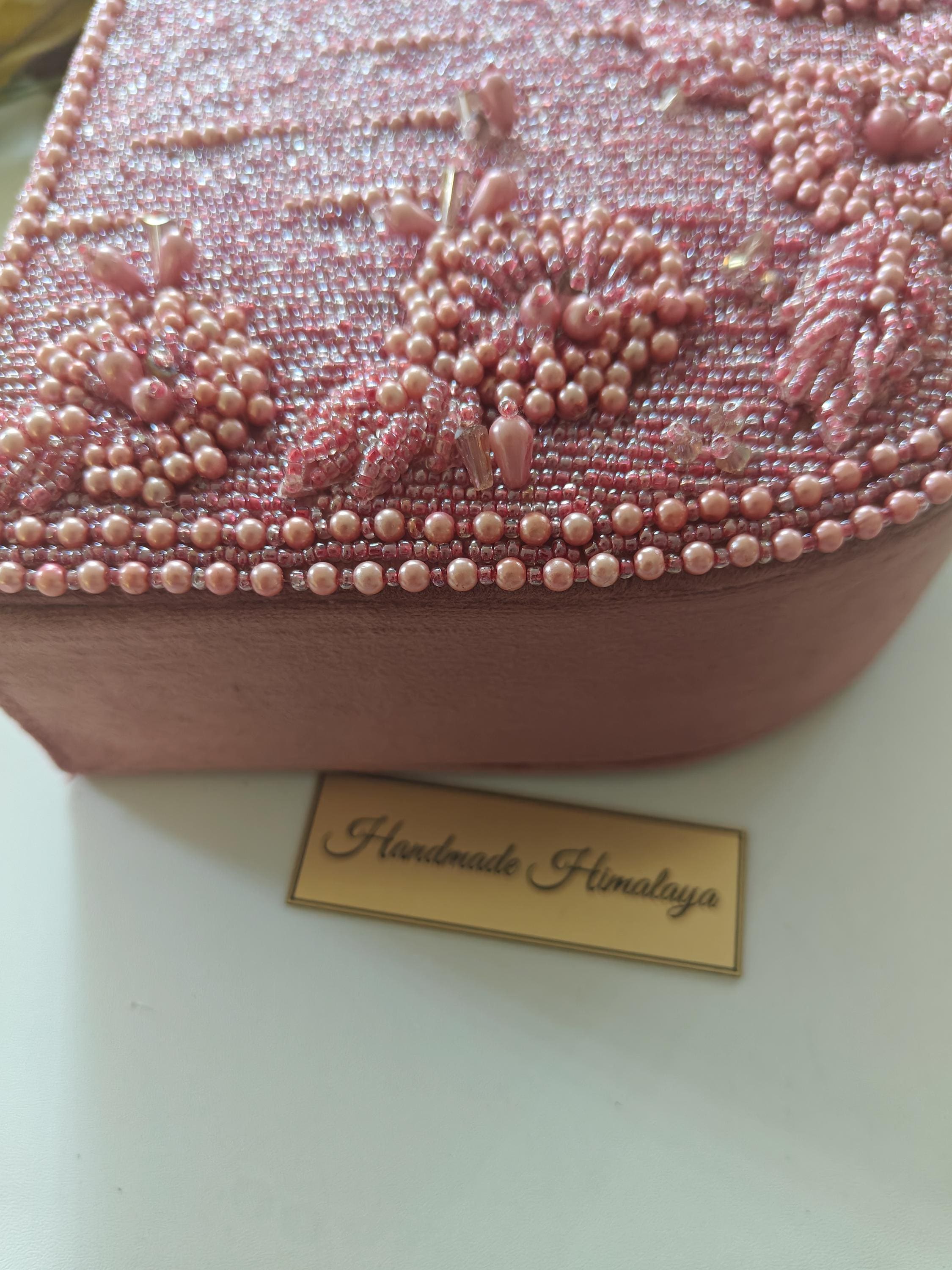 Pink Bridal Clutch | Pearl Floral Wedding Purse | 3D Beaded Evening Bag view 2