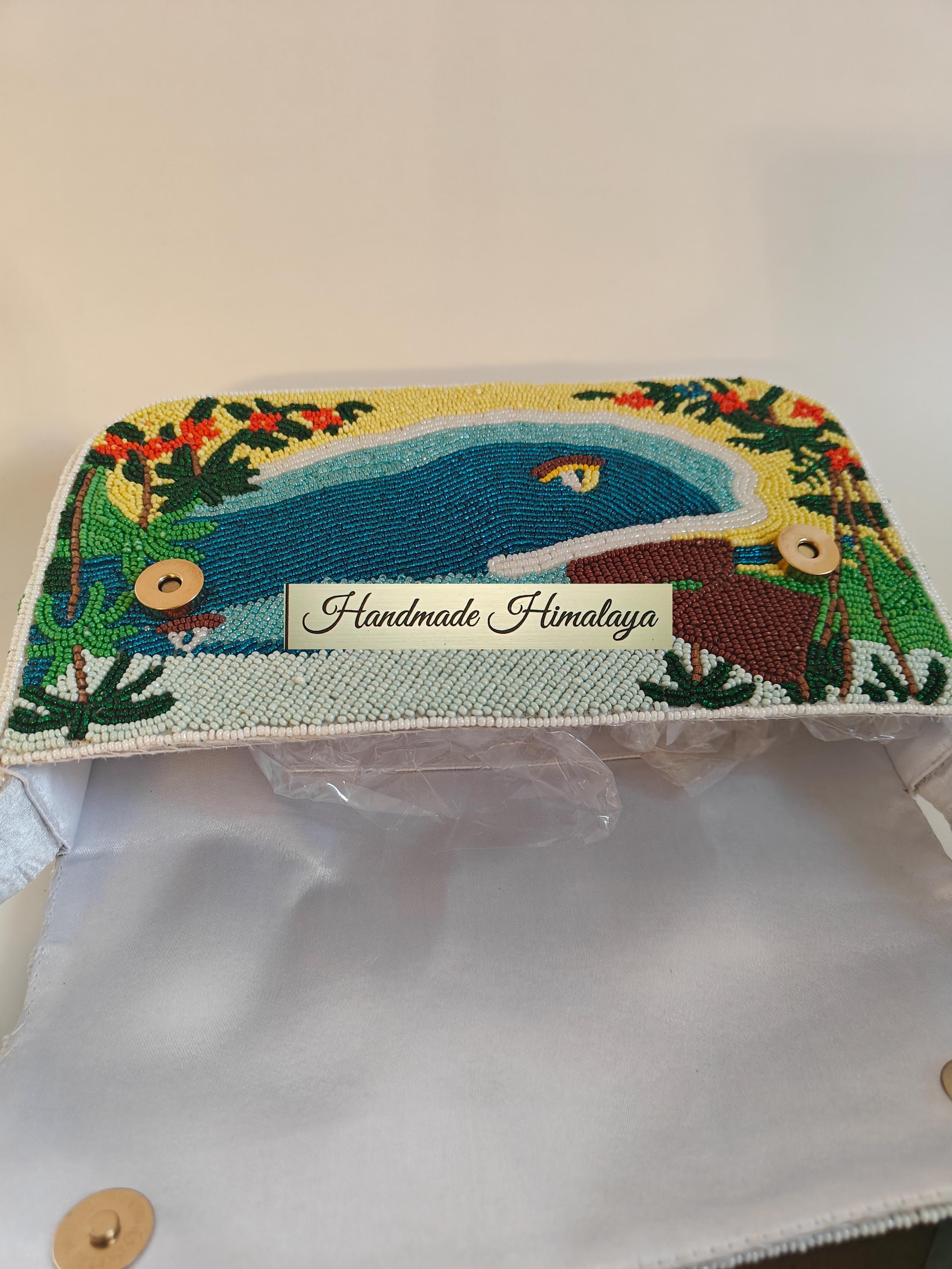 Hawaii Beaded Bag | Sunset Tropical Beach Purse | Blue Ocean Island Vacation Palm Trees Handbag view 9