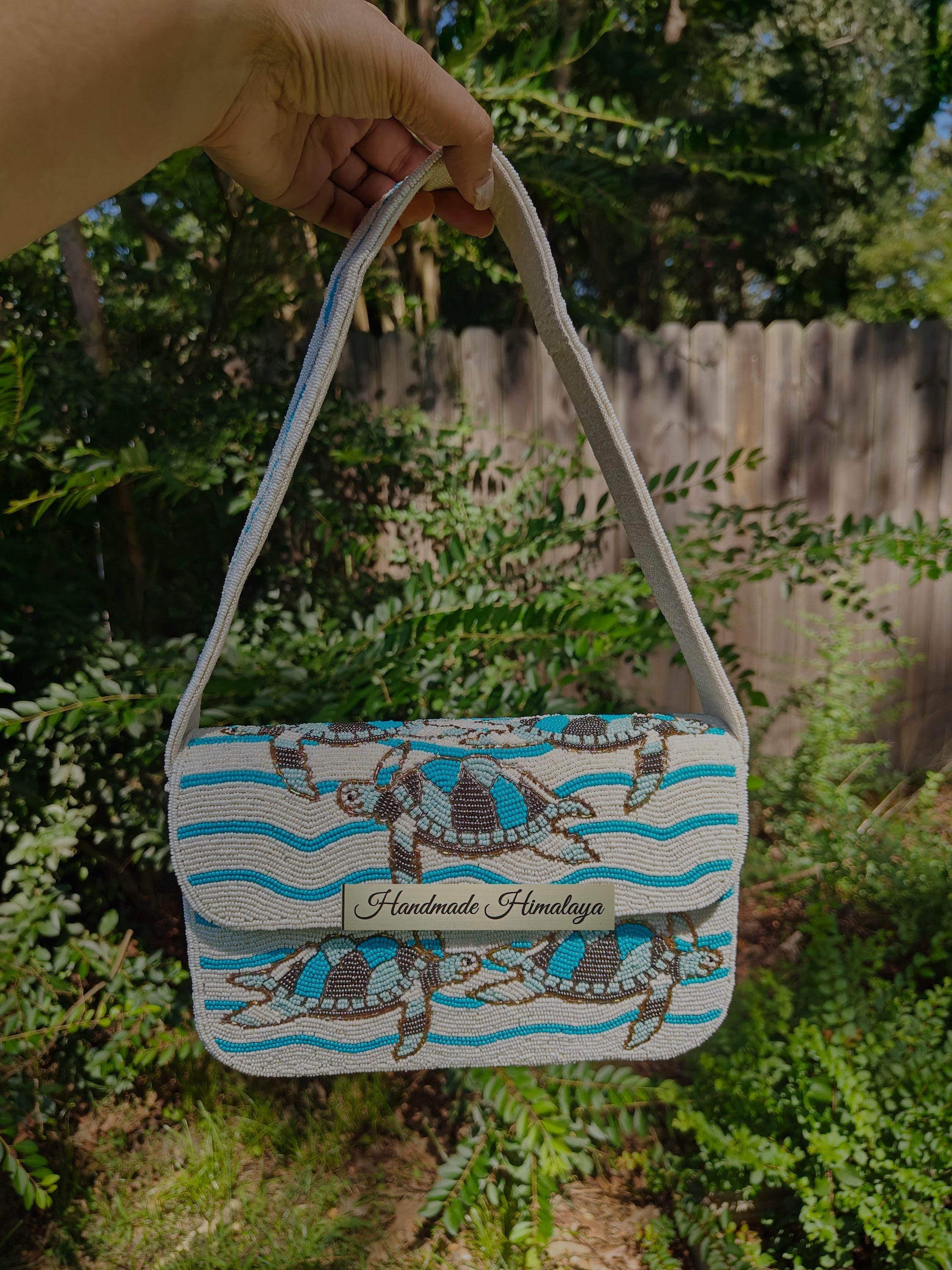 Sea Turtle Beaded Bag: Ocean Theme Beach Purse, Summer Vacation Handbag view 2