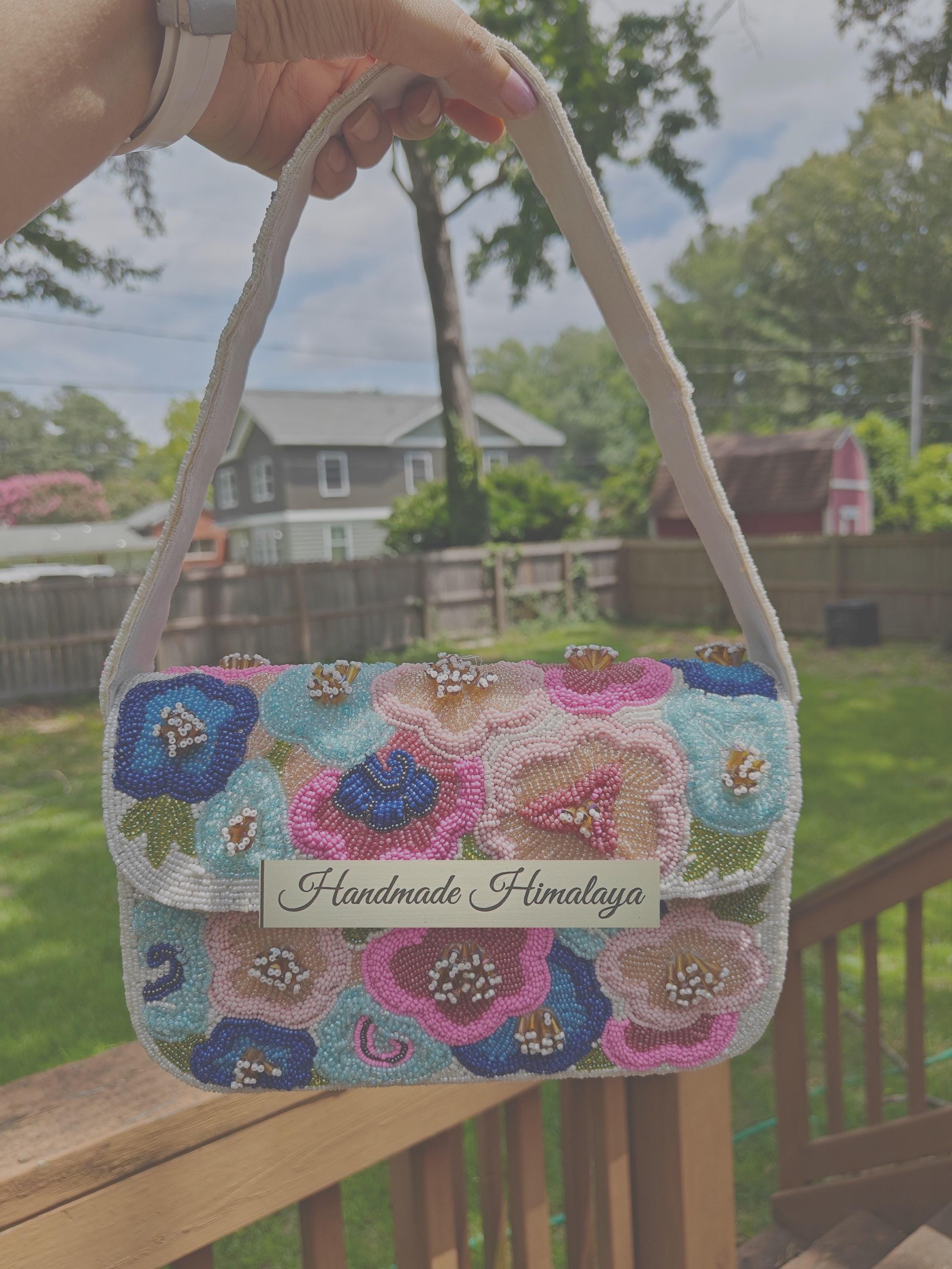 Floral Beaded Bridal Bag | 3D Colorful Wedding Guest Shoulder Purse view 9