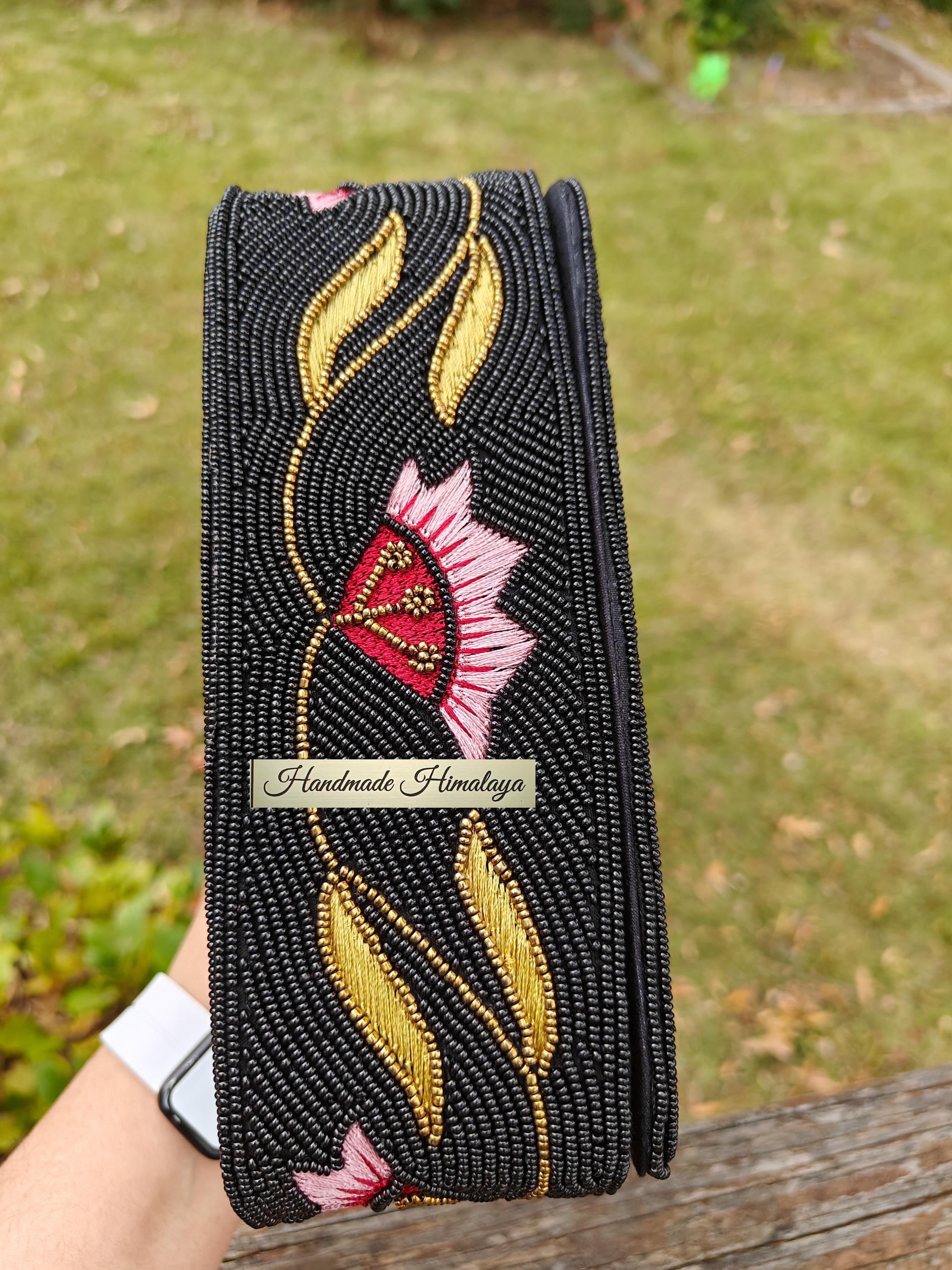 Black Floral Beaded Clutch | Pink Gold Embroidered Evening Bag | Cherry Blossom Wedding Bridal Handbag view 3