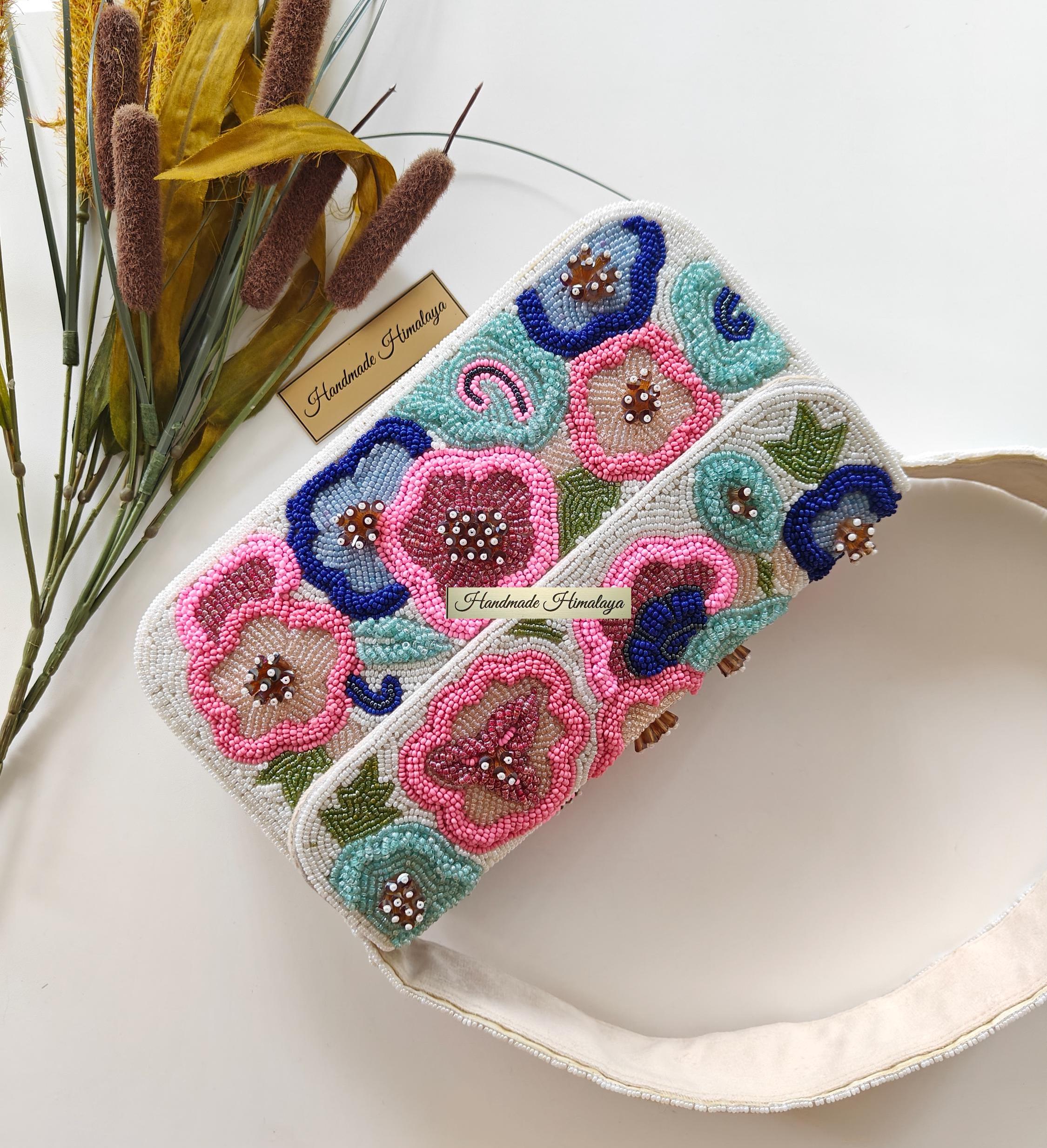 Floral Beaded Bridal Bag | 3D Colorful Wedding Guest Shoulder Purse view 3