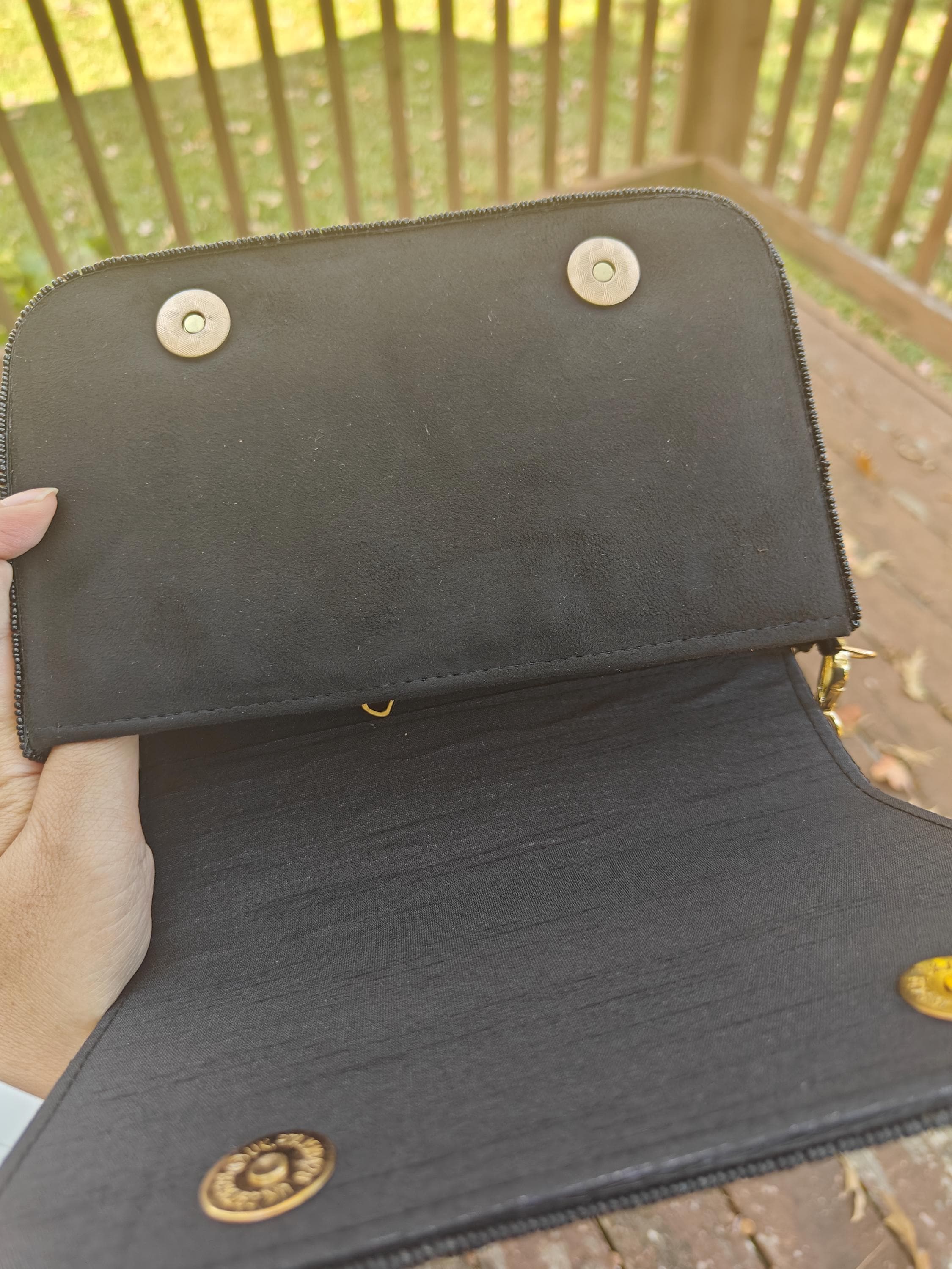 Black Gold Beaded Clutch Bag | Floral Embroidered Evening Purse | Boho Bridal Wedding Party Handbag view 3