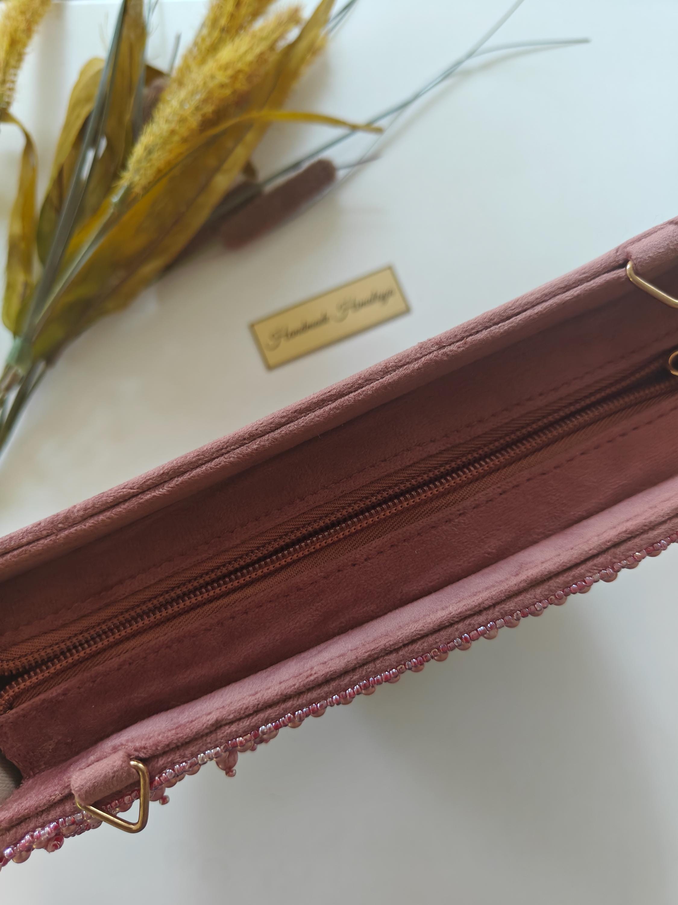 Pink Bridal Clutch | Pearl Floral Wedding Purse | 3D Beaded Evening Bag view 4