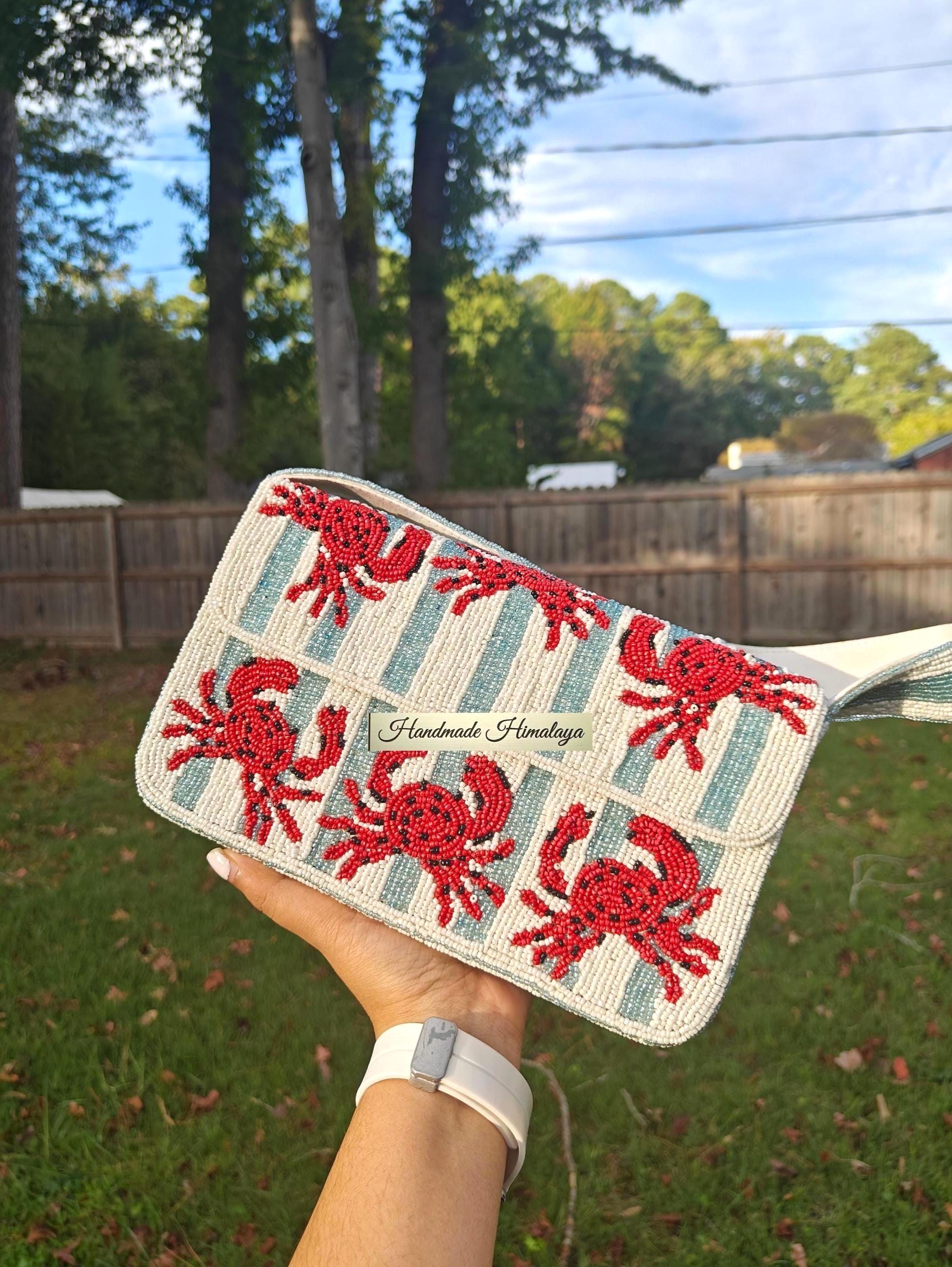 Red Crab Beaded Bag | Beach Vacation Coastal Purse